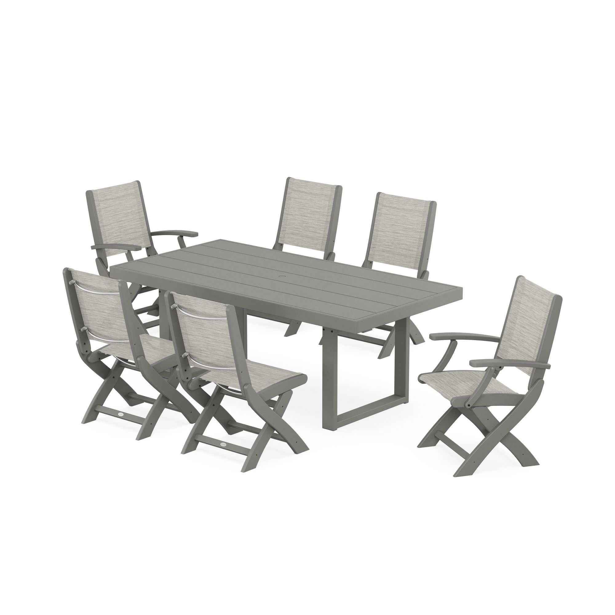 POLYWOOD Coastal Folding Chair 7-Piece Dining Set with Trestle Legs