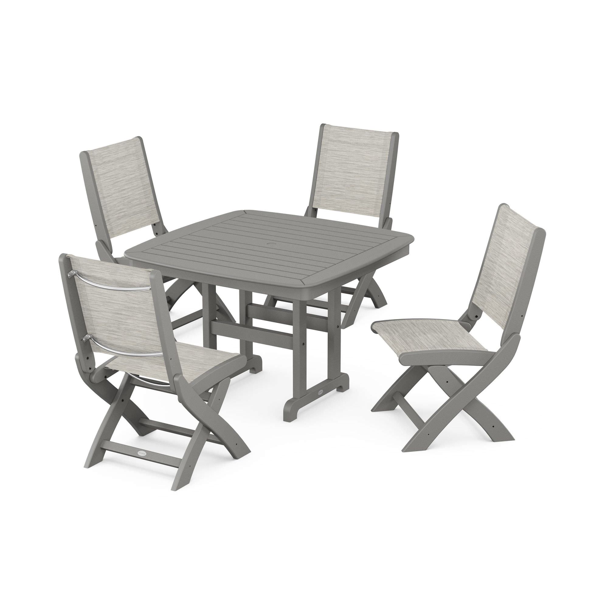 POLYWOOD Coastal Folding Side Chair 5-Piece Dining Set