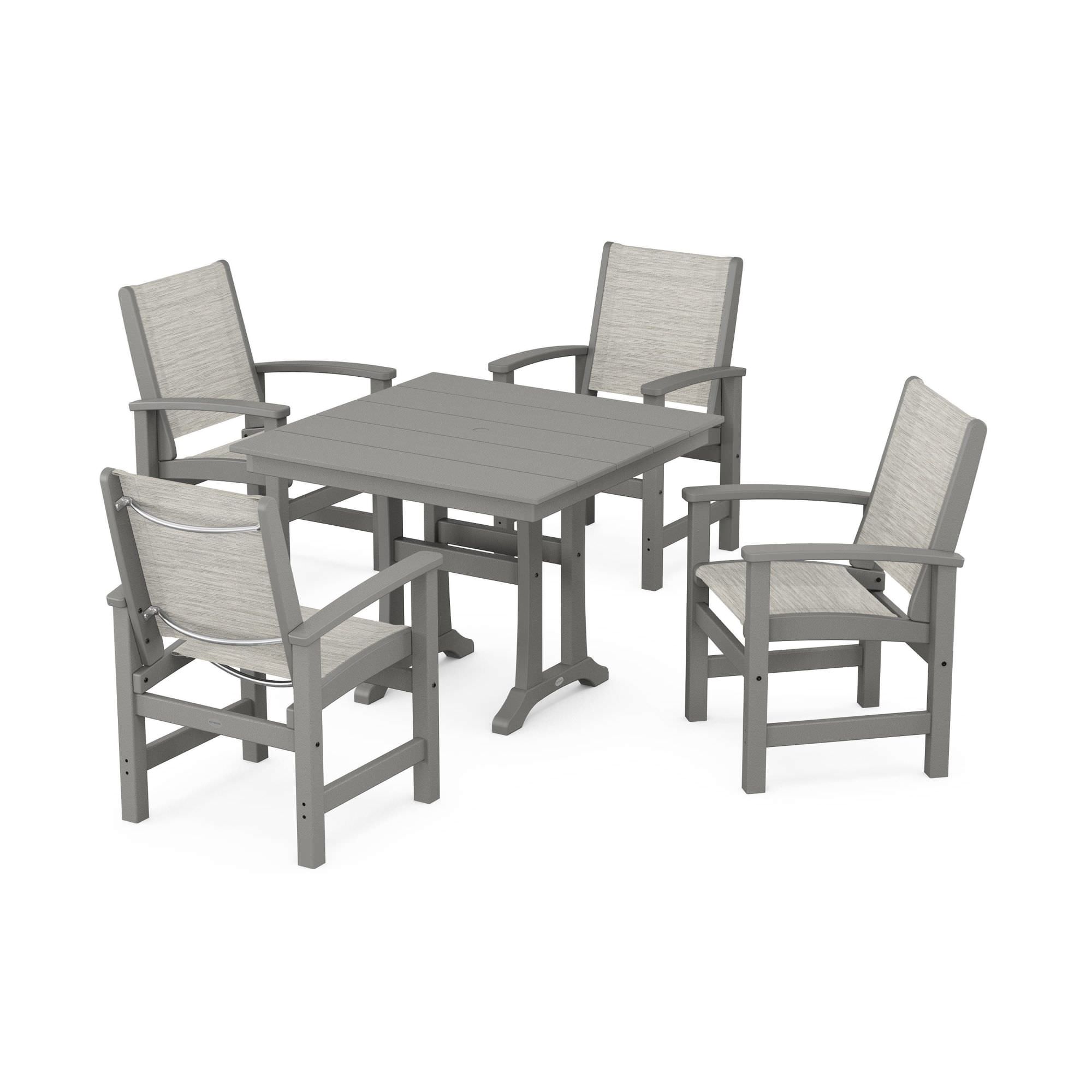 POLYWOOD Coastal 5-Piece Farmhouse Dining Set With Trestle Legs