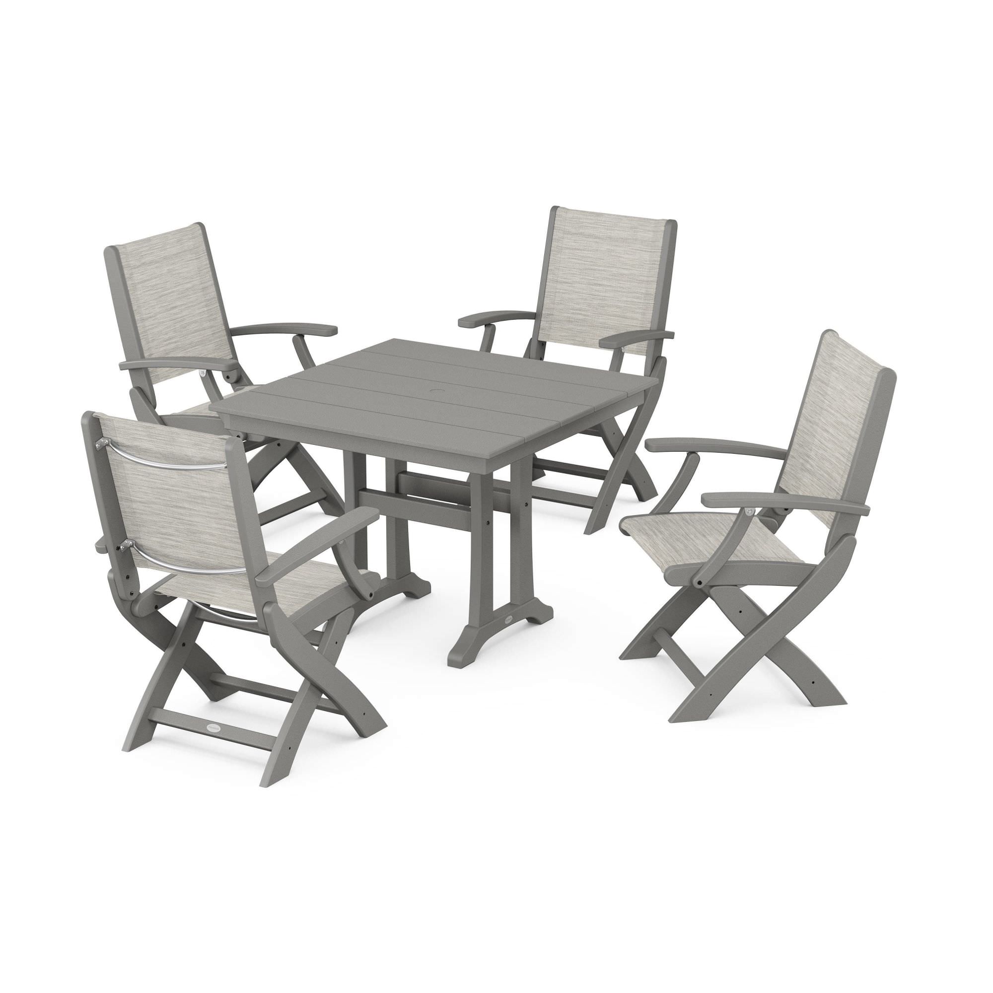 POLYWOOD Coastal Folding Chair 5-Piece Farmhouse Dining Set With Trestle Legs