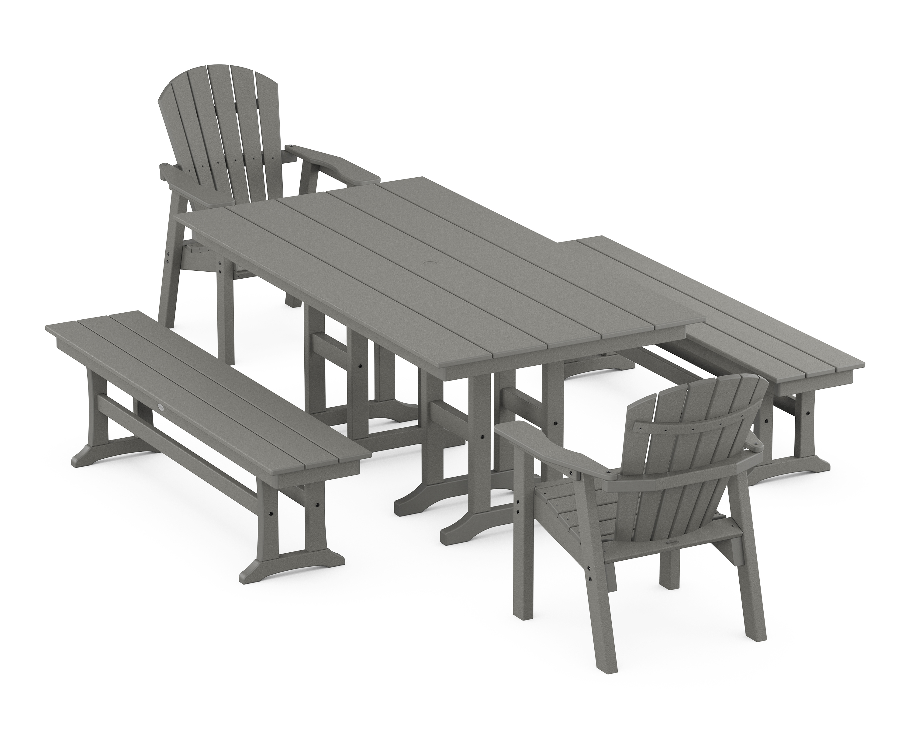 POLYWOOD Seashell 5-Piece Farmhouse Dining Set with Benches