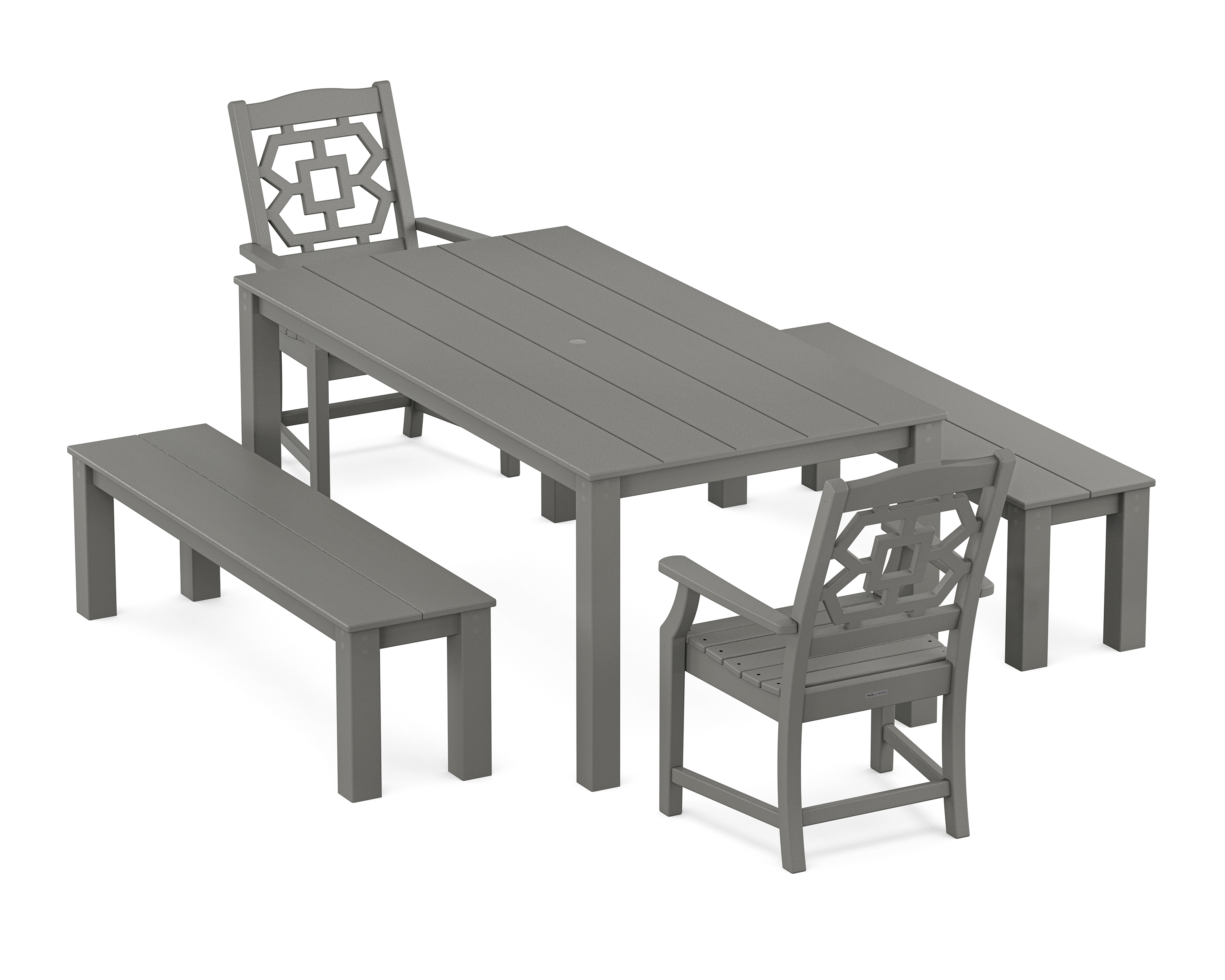 POLYWOOD Chinoiserie 5-Piece Parsons Dining Set with Benches