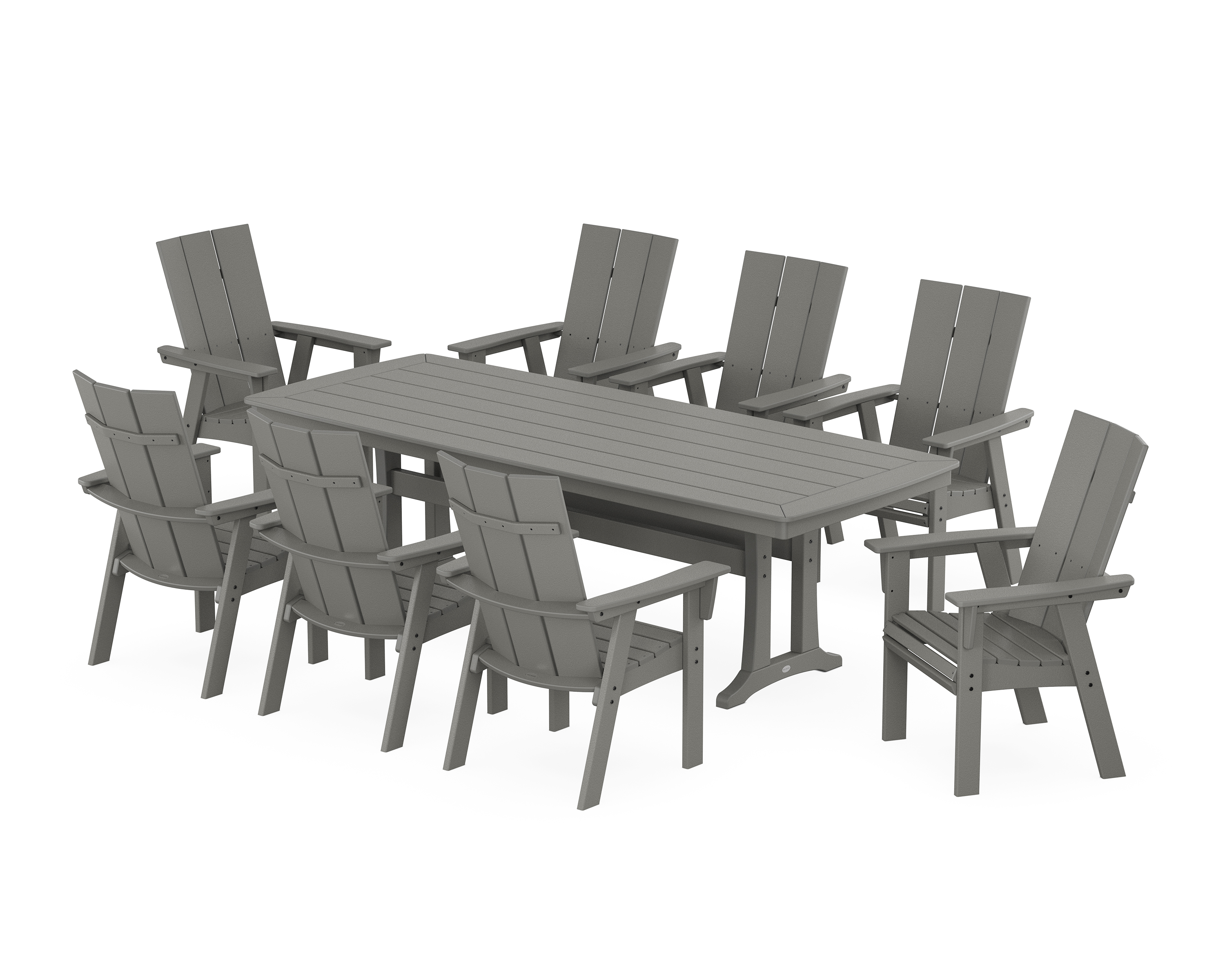POLYWOOD Modern Curveback Adirondack 9-Piece Dining Set with Trestle Legs