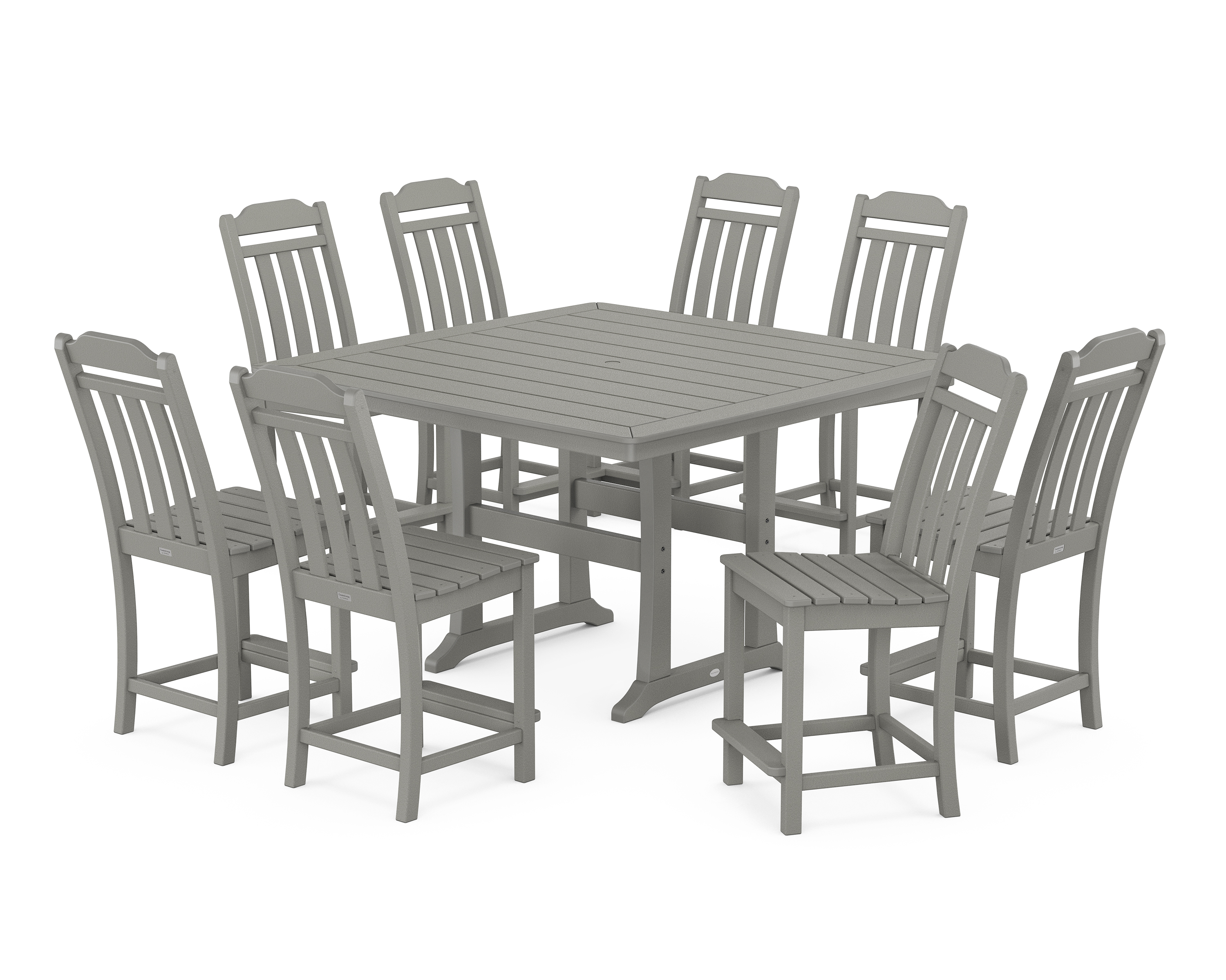 POLYWOOD Cottage 9-Piece Square Side Chair Counter Set with Trestle Legs