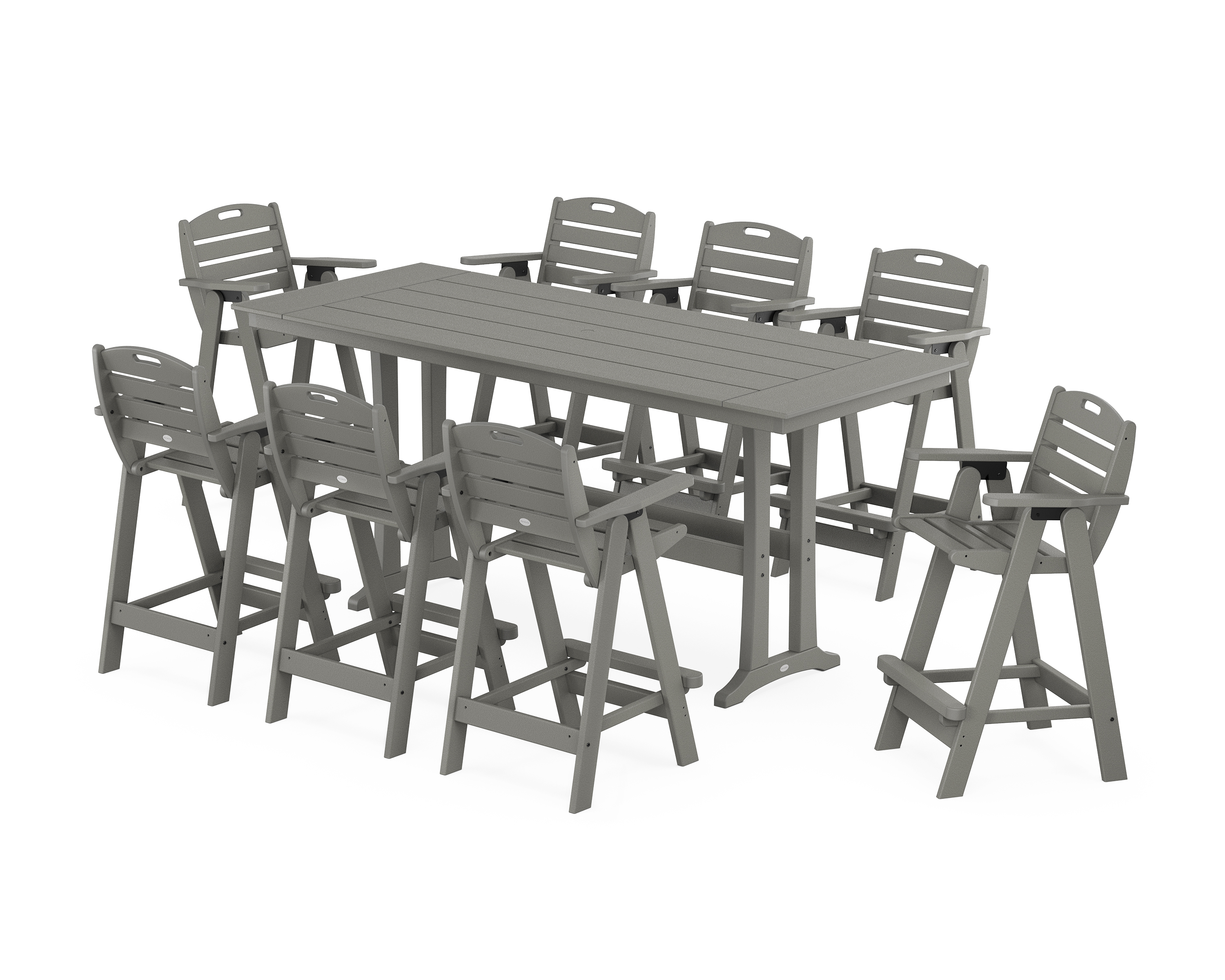 POLYWOOD Nautical 9-Piece Farmhouse Bar Set with Trestle Legs