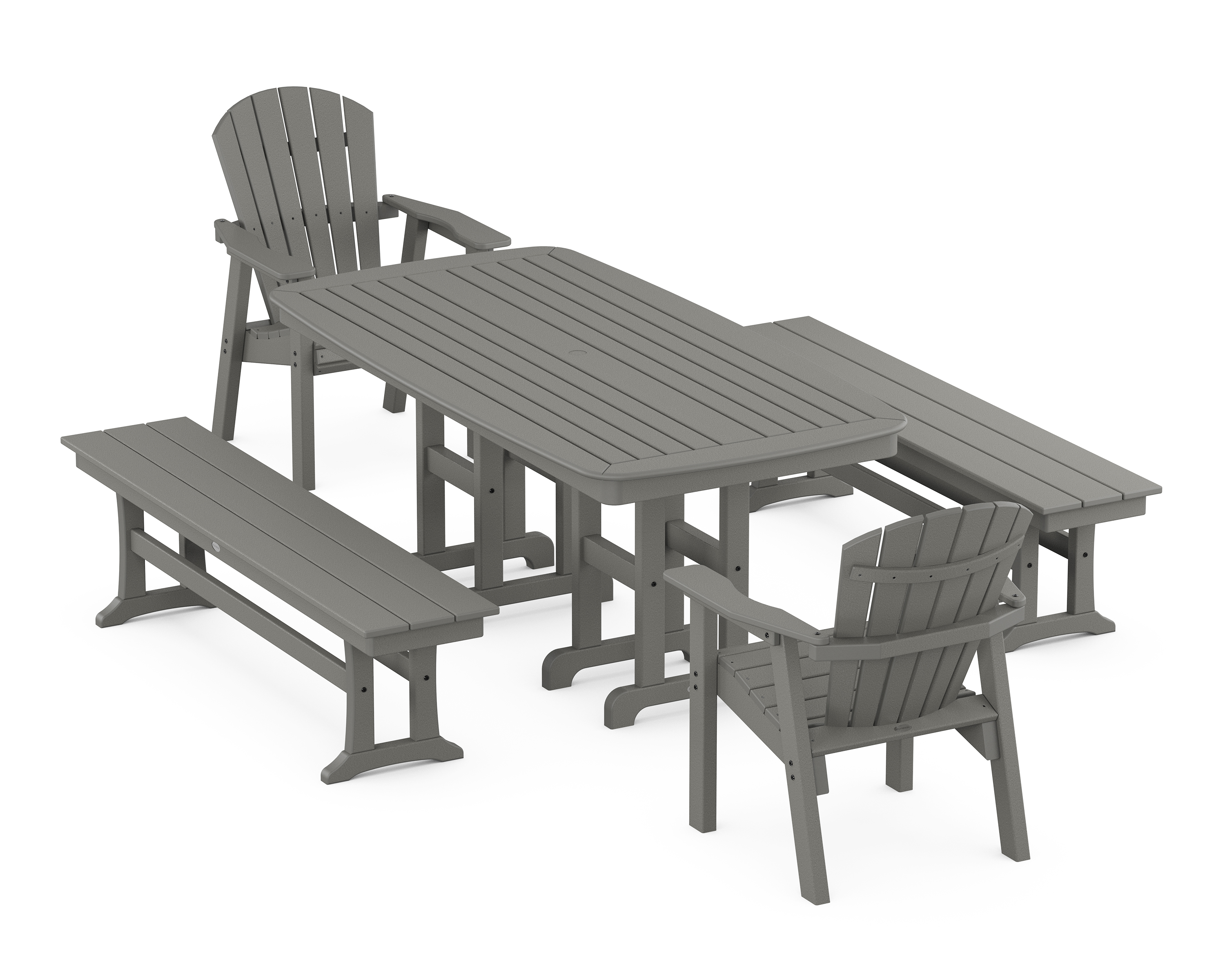 POLYWOOD Seashell 5-Piece Dining Set with Benches