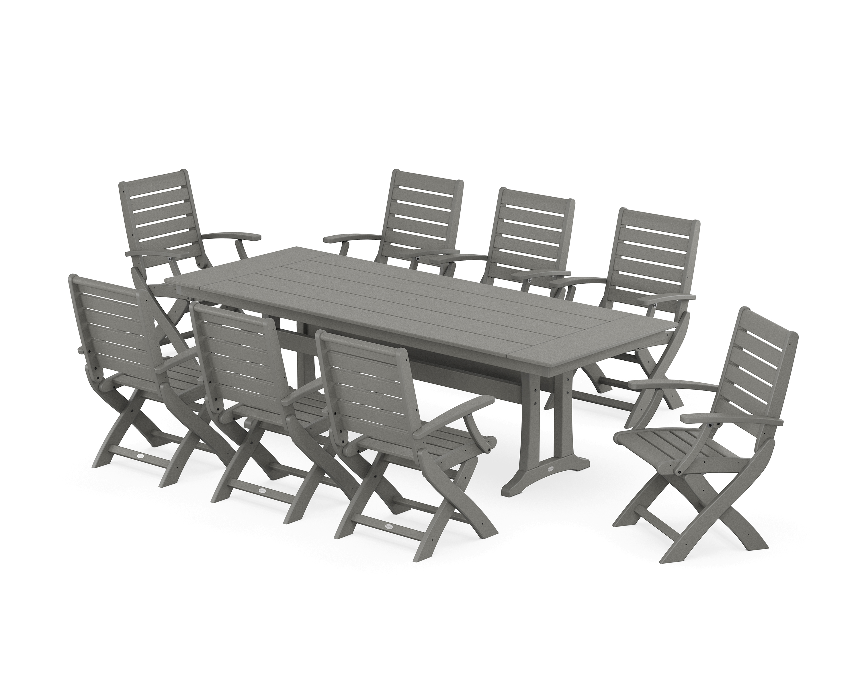 POLYWOOD Signature Folding 9-Piece Farmhouse Trestle Dining Set with Trestle Legs