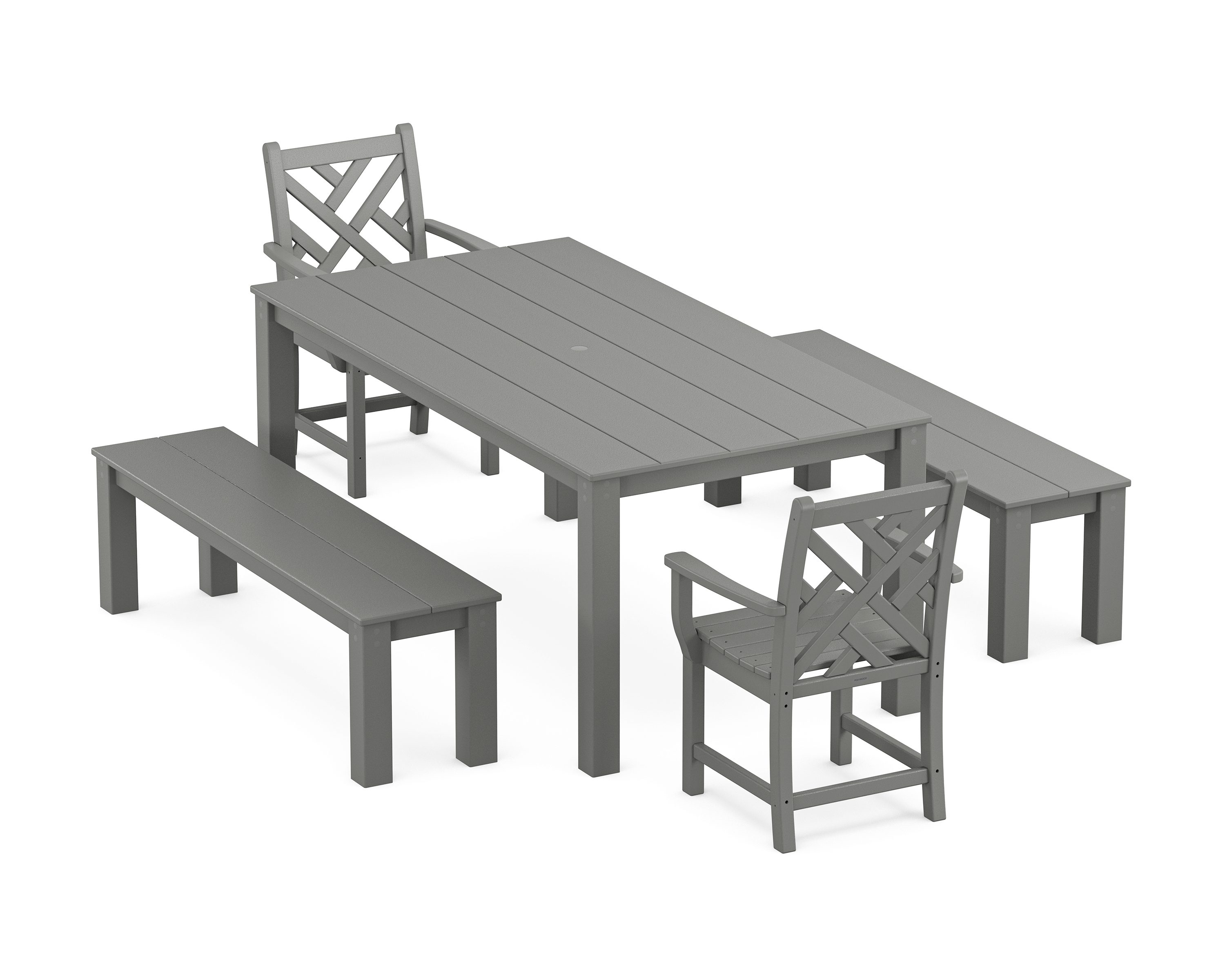 POLYWOOD Chippendale 5-Piece Parsons Dining Set with Benches