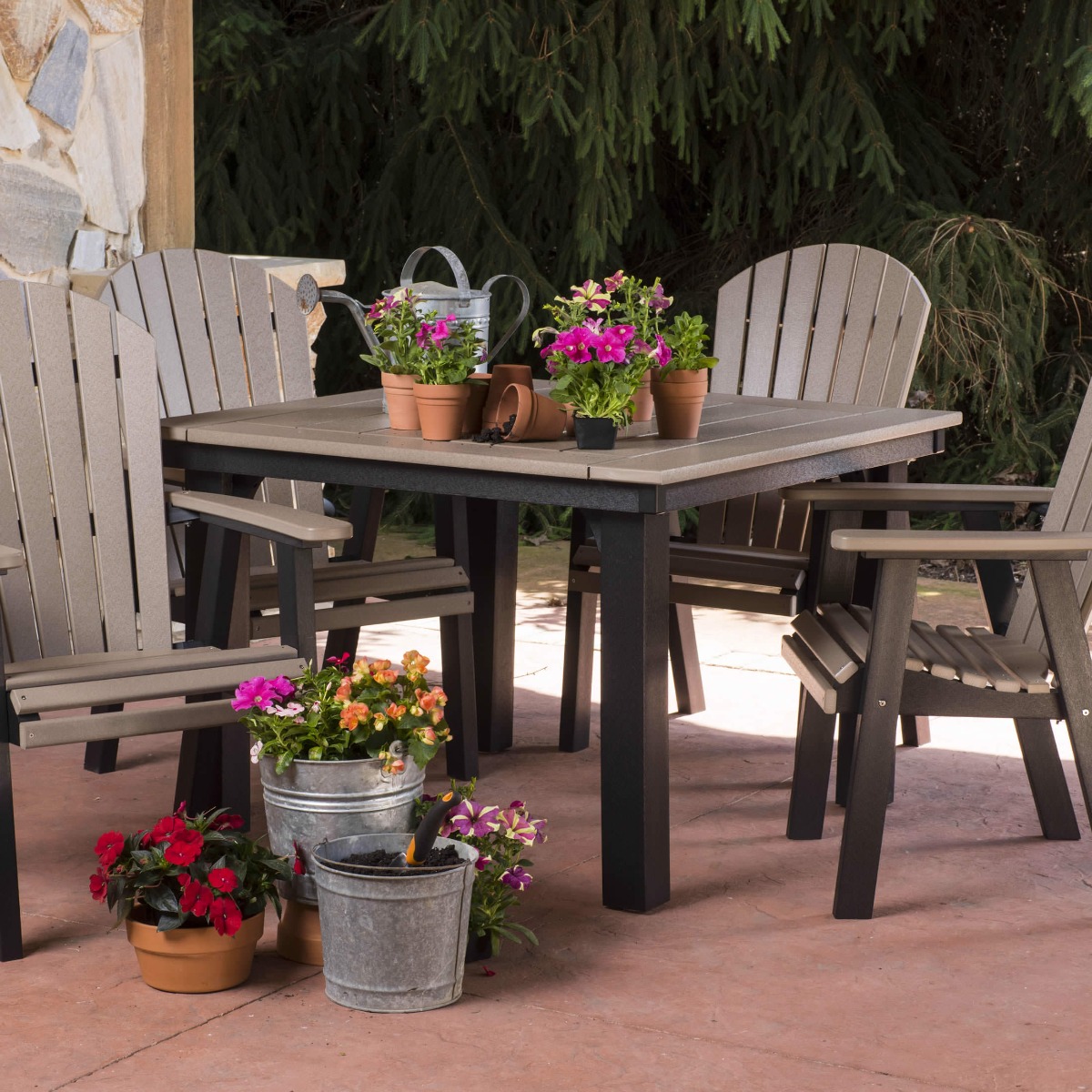 Shown in weatherwood on black with Comfo-Back Dining Chairs (sold separately)