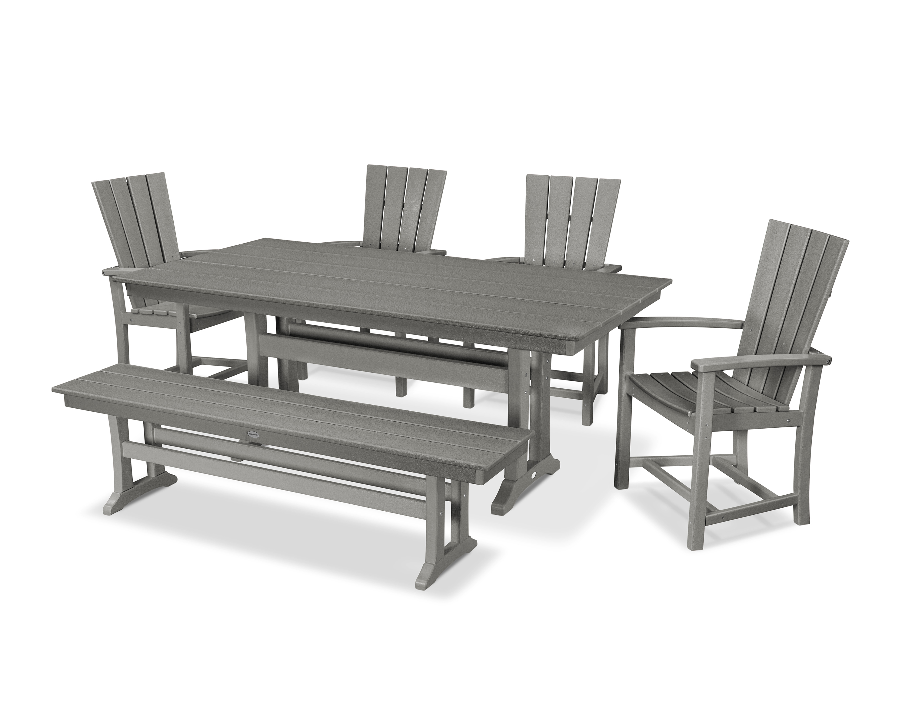 POLYWOOD Quattro 6-Piece Farmhouse Dining Set with Trestle Legs and Bench