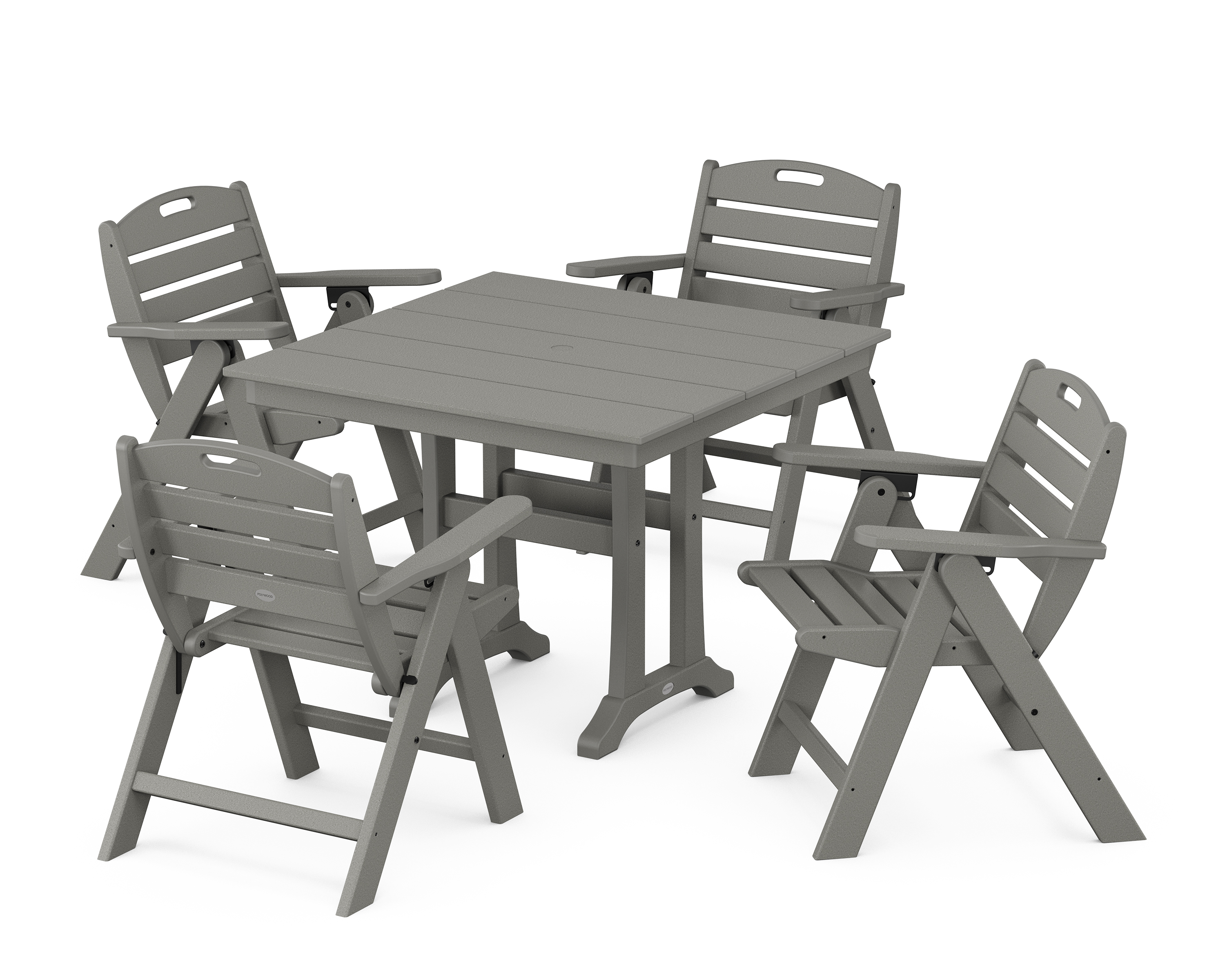 POLYWOOD Nautical Folding Lowback Chair 5-Piece Farmhouse Dining Set With Trestle Legs