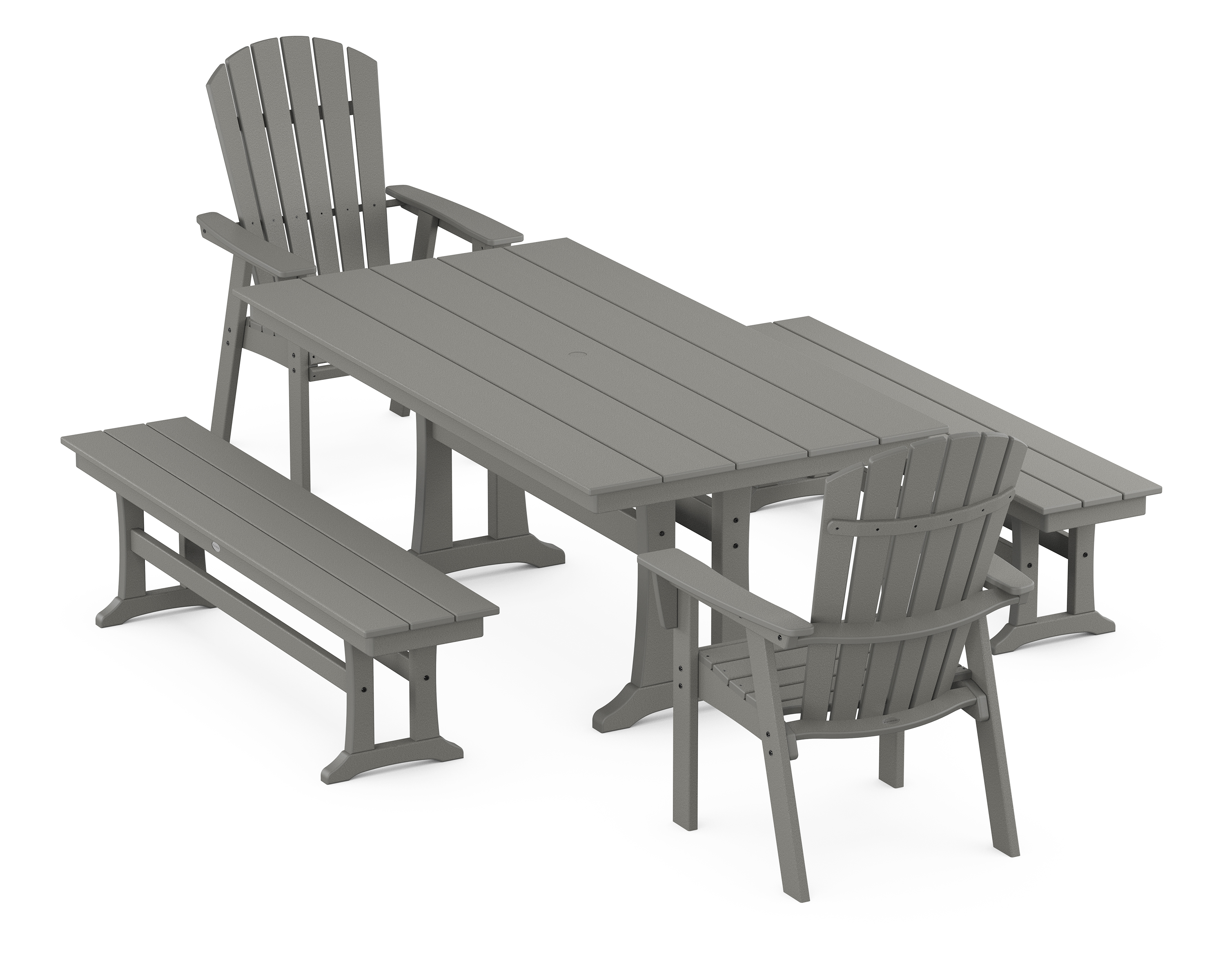 POLYWOOD Nautical Adirondack 5-Piece Farmhouse Dining Set With Trestle Legs