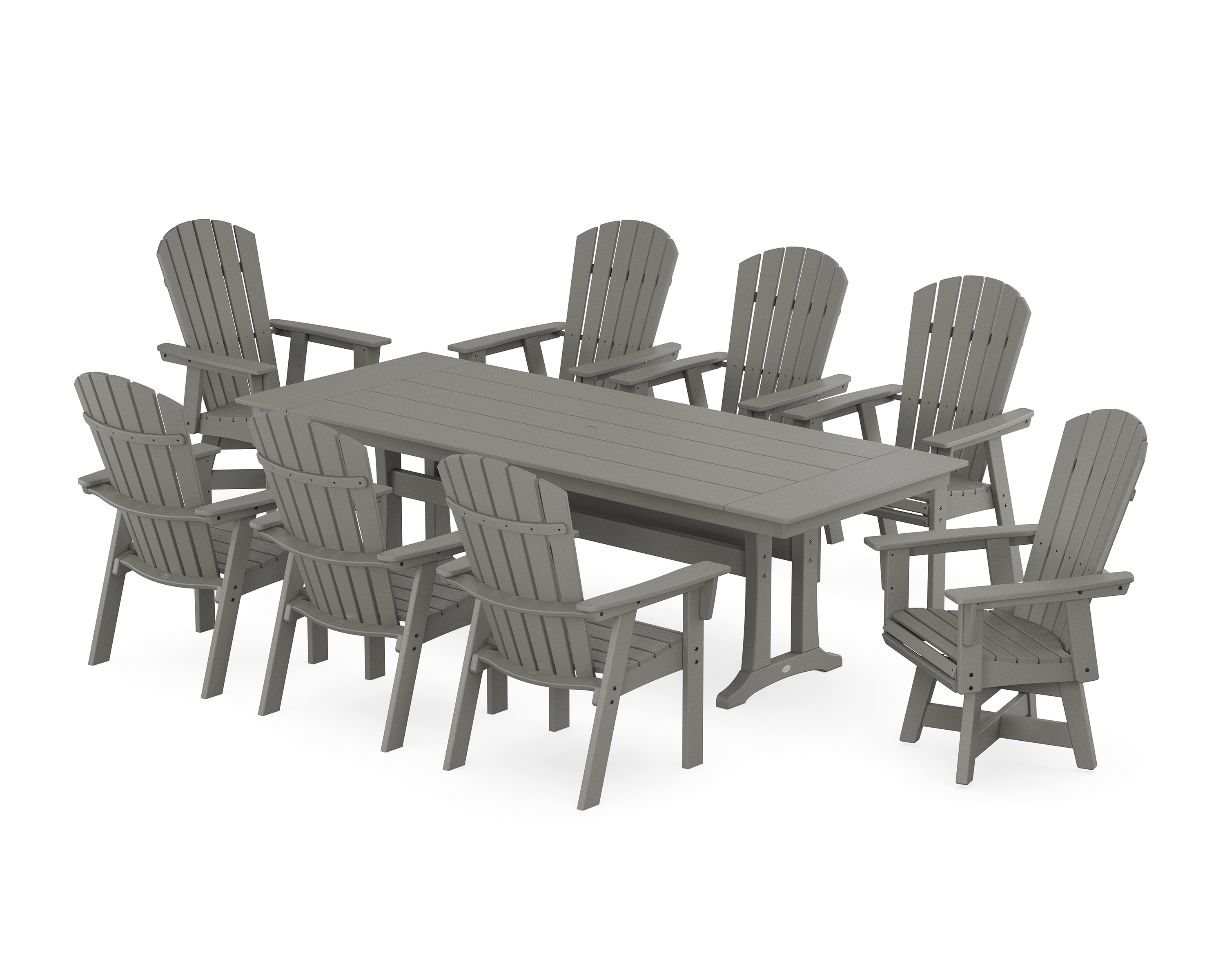 POLYWOOD Nautical Curveback Adirondack Swivel 9-Piece Farmhouse Dining Set with Trestle Legs