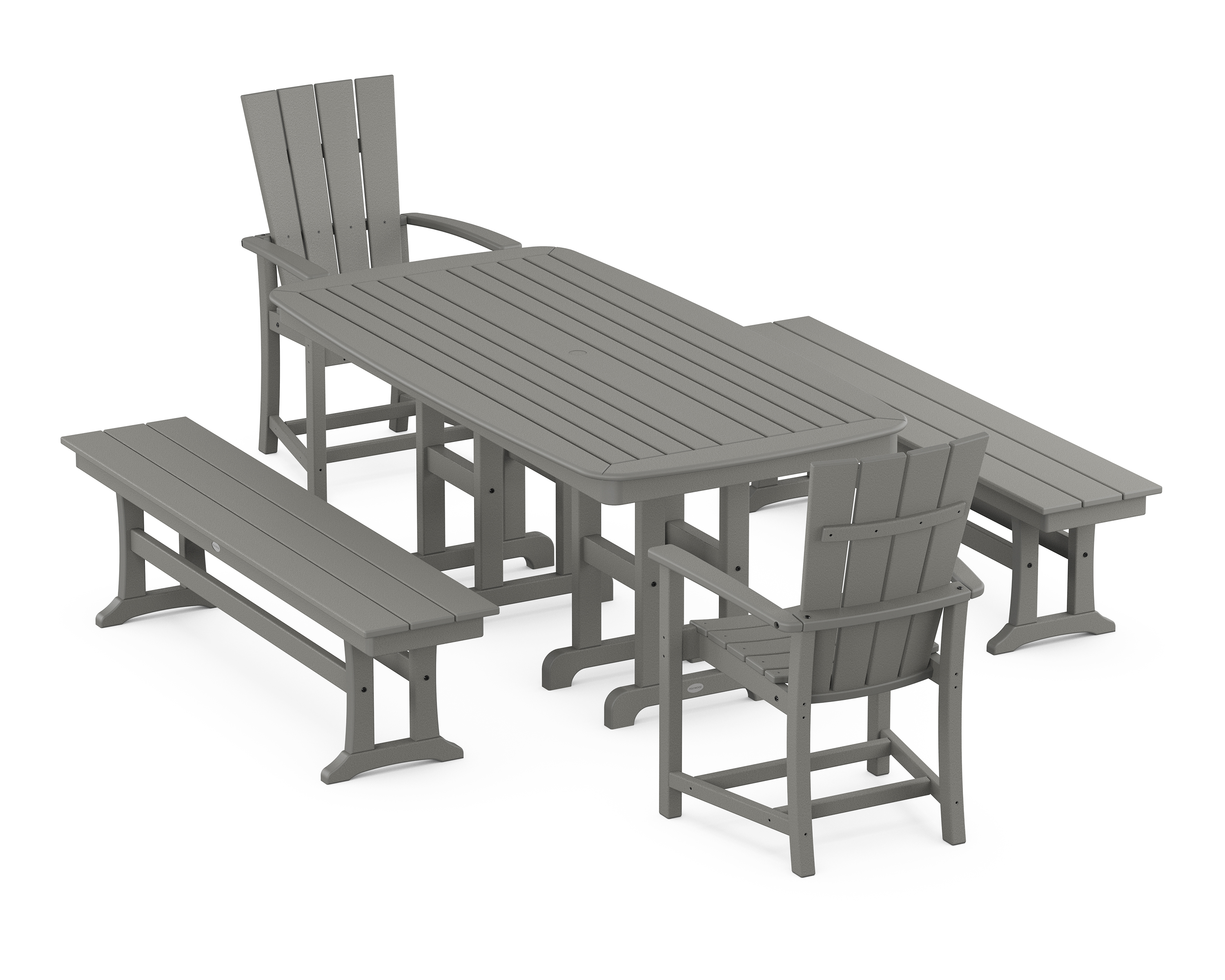 POLYWOOD Quattro 5-Piece Farmhouse Dining Set with Benches