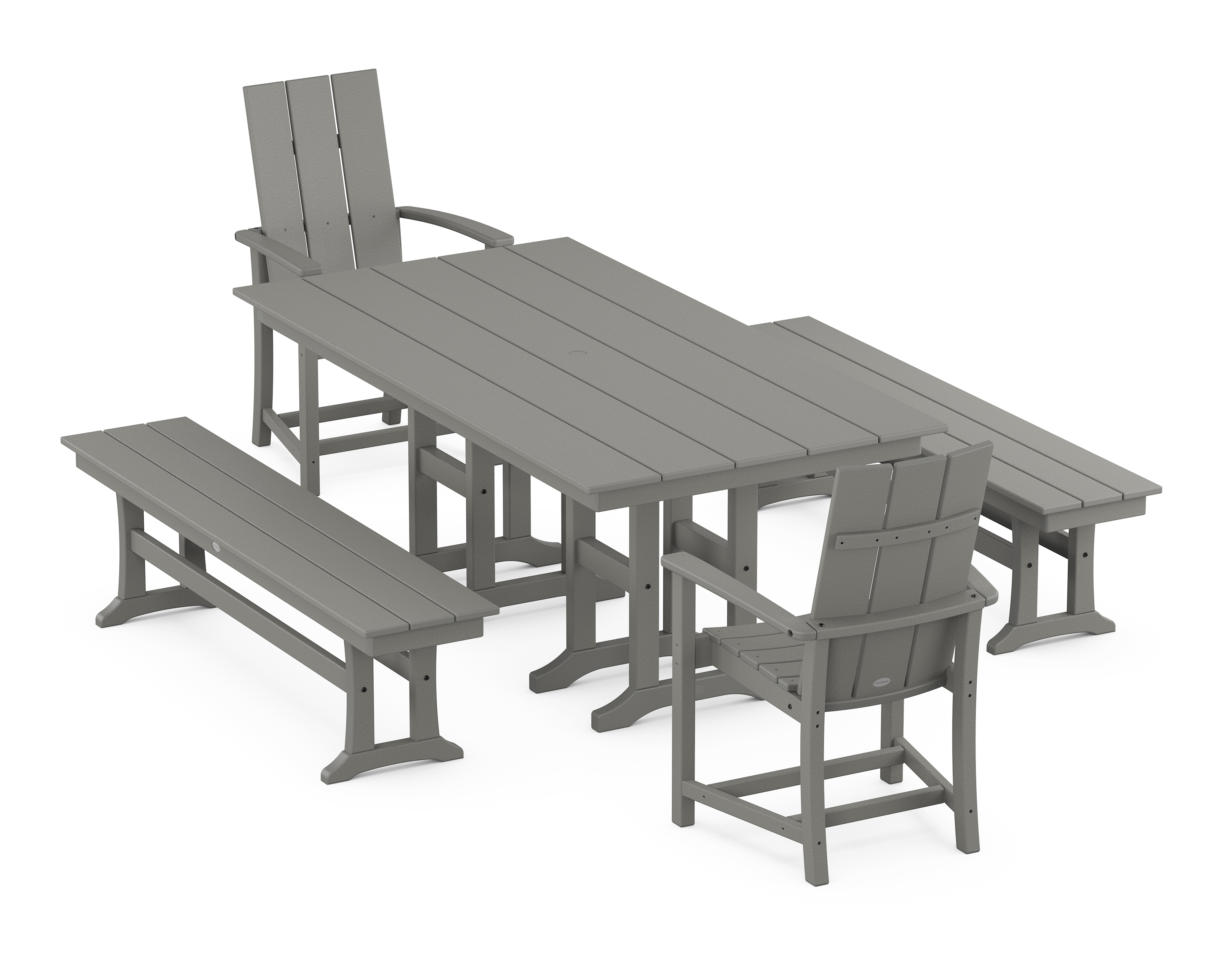 POLYWOOD Modern Adirondack 5-Piece Farmhouse Dining Set with Benches