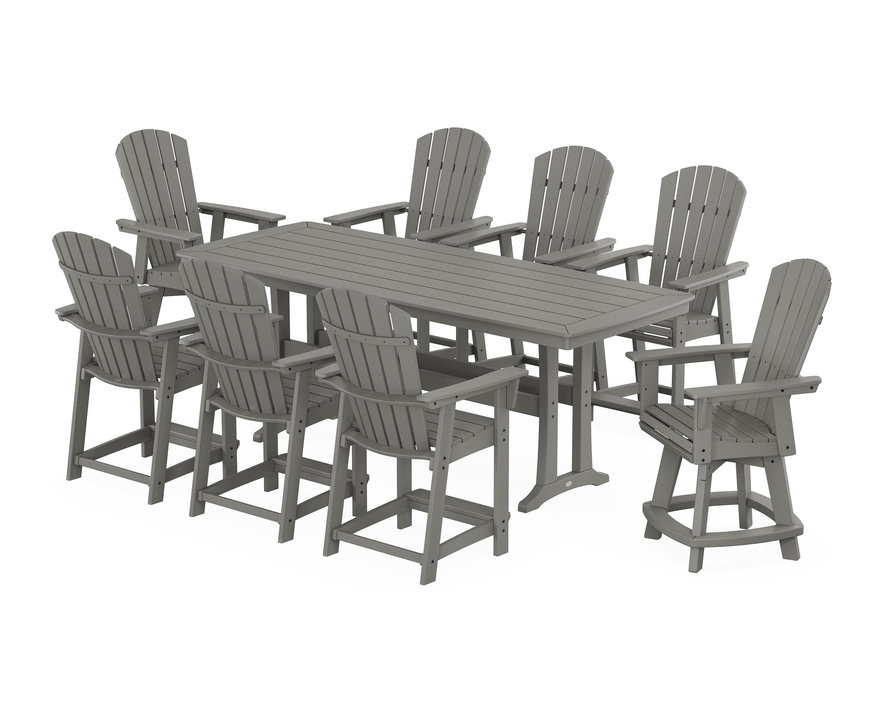 POLYWOOD Nautical Curveback Adirondack Swivel 9-Piece Counter Set with Trestle Legs