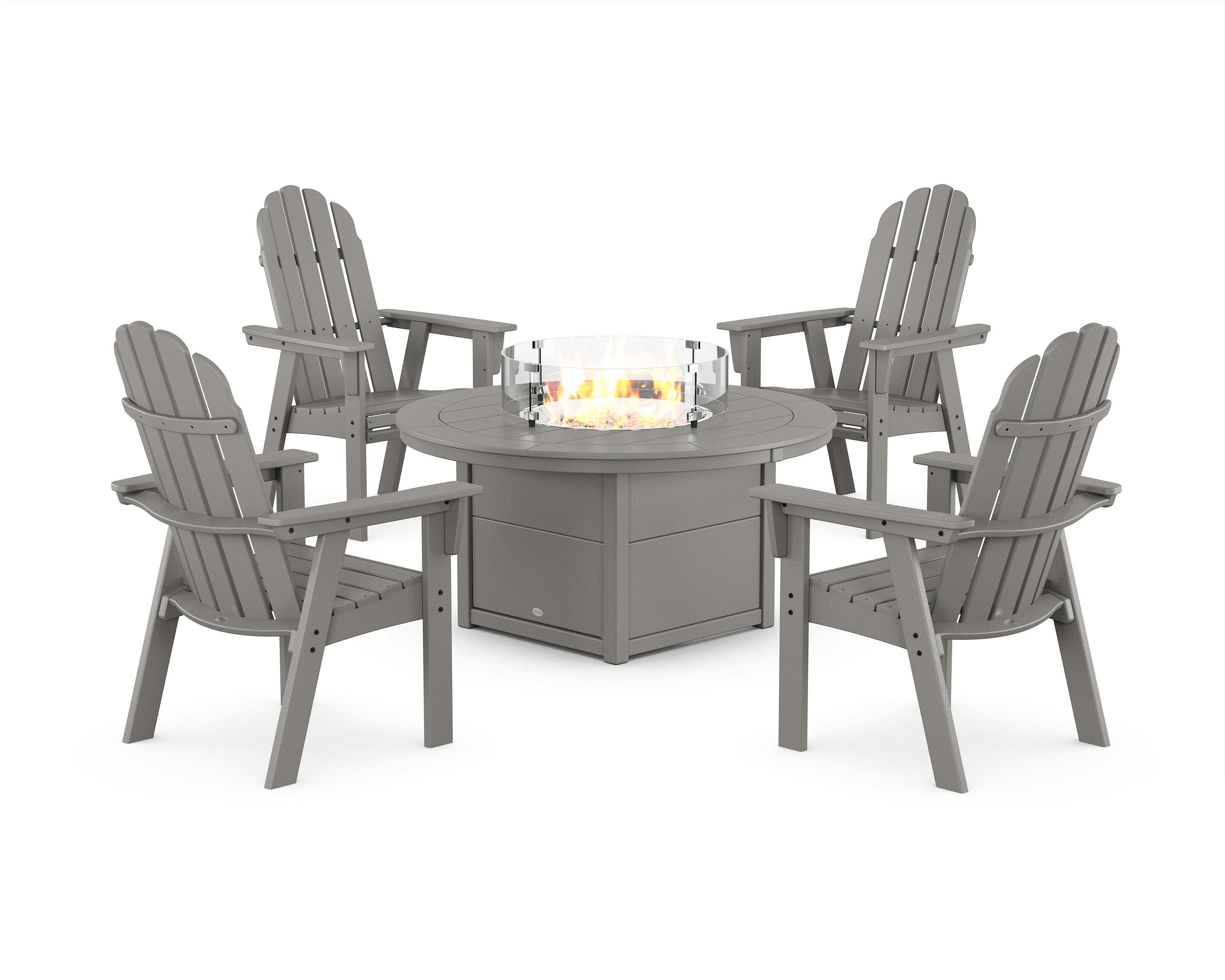 POLYWOOD Vineyard 4-Piece Curveback Upright Adirondack Conversation Set with Fire Pit Table