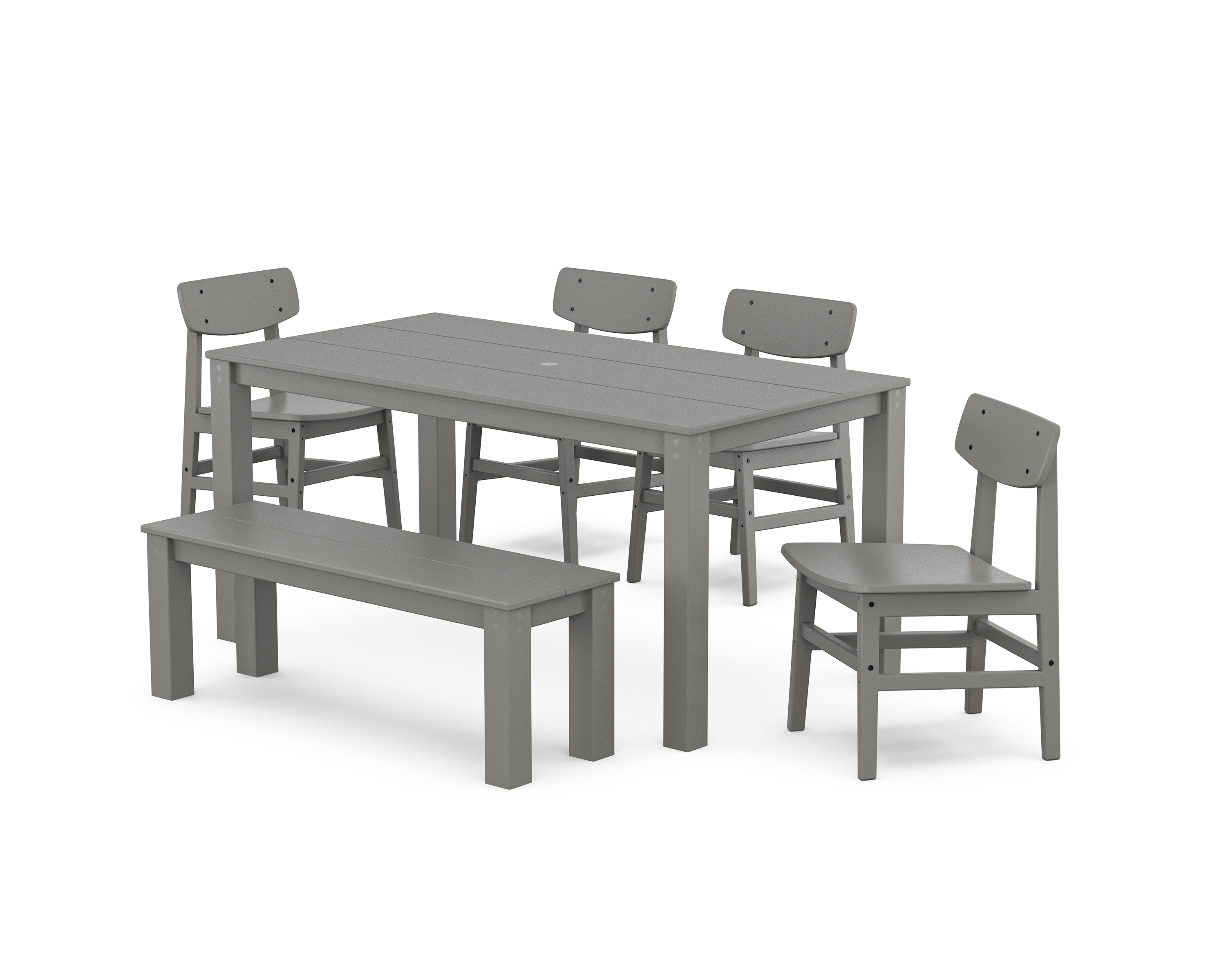 POLYWOOD Modern Studio Urban Chair 6-Piece Parsons Dining Set with Bench