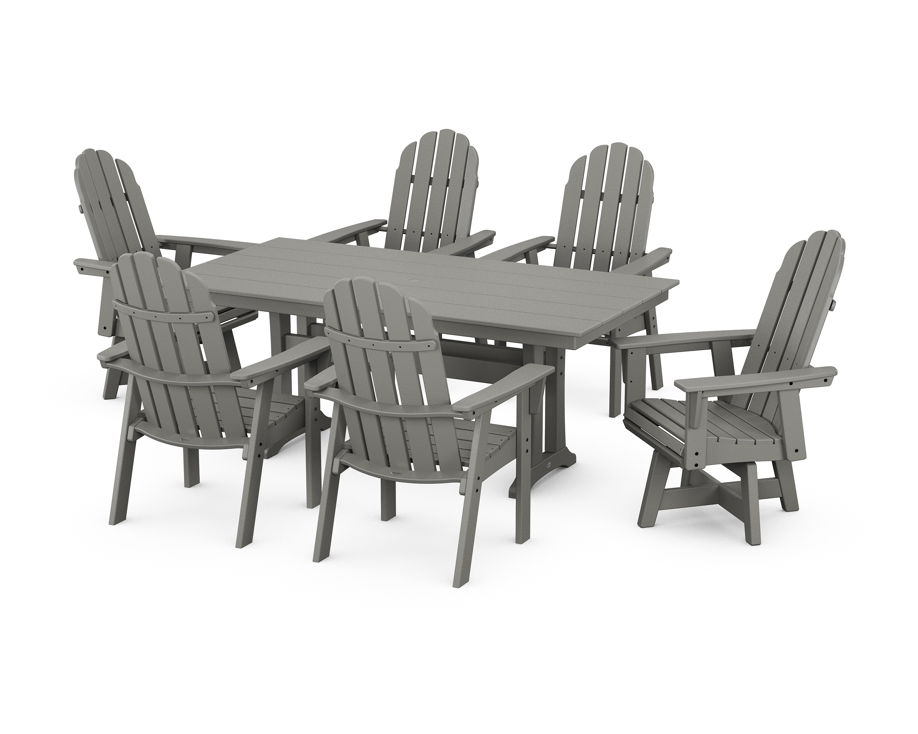 POLYWOOD Vineyard Curveback Adirondack Swivel Chair 7-Piece Farmhouse Dining Set with Trestle Legs