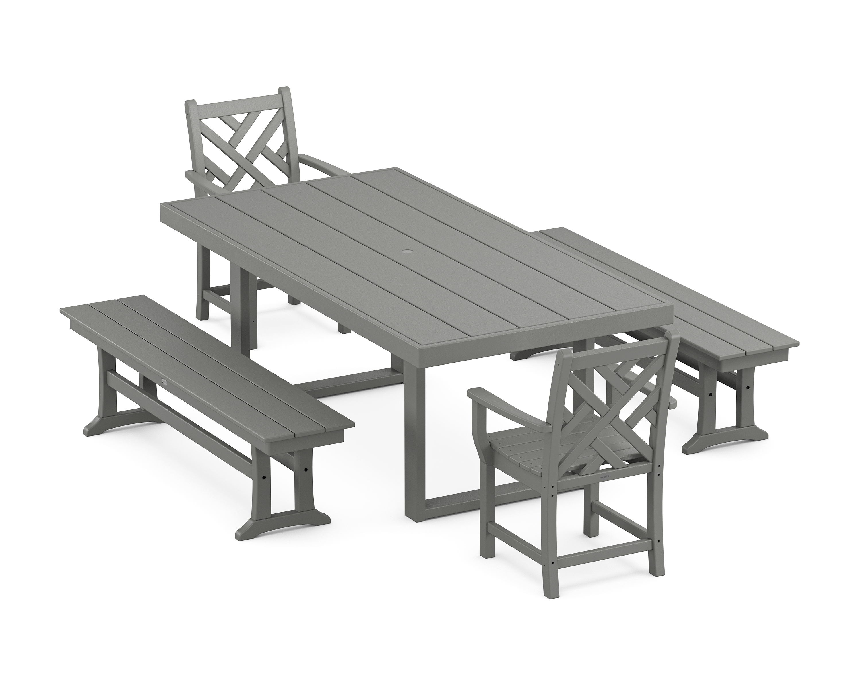 POLYWOOD Chippendale 5-Piece Dining Set with Benches