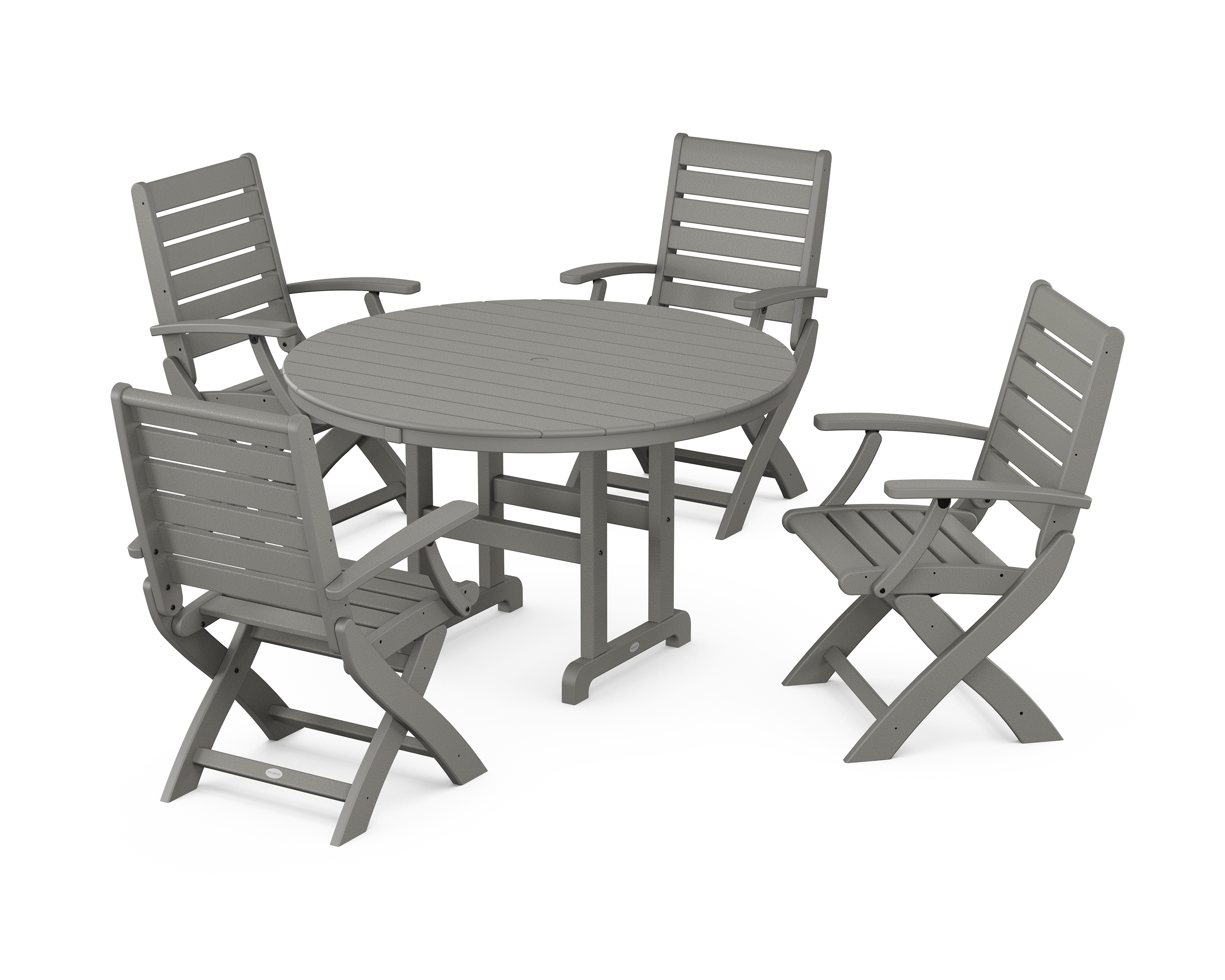 POLYWOOD Signature Folding Chair 5-Piece Round Farmhouse Dining Set