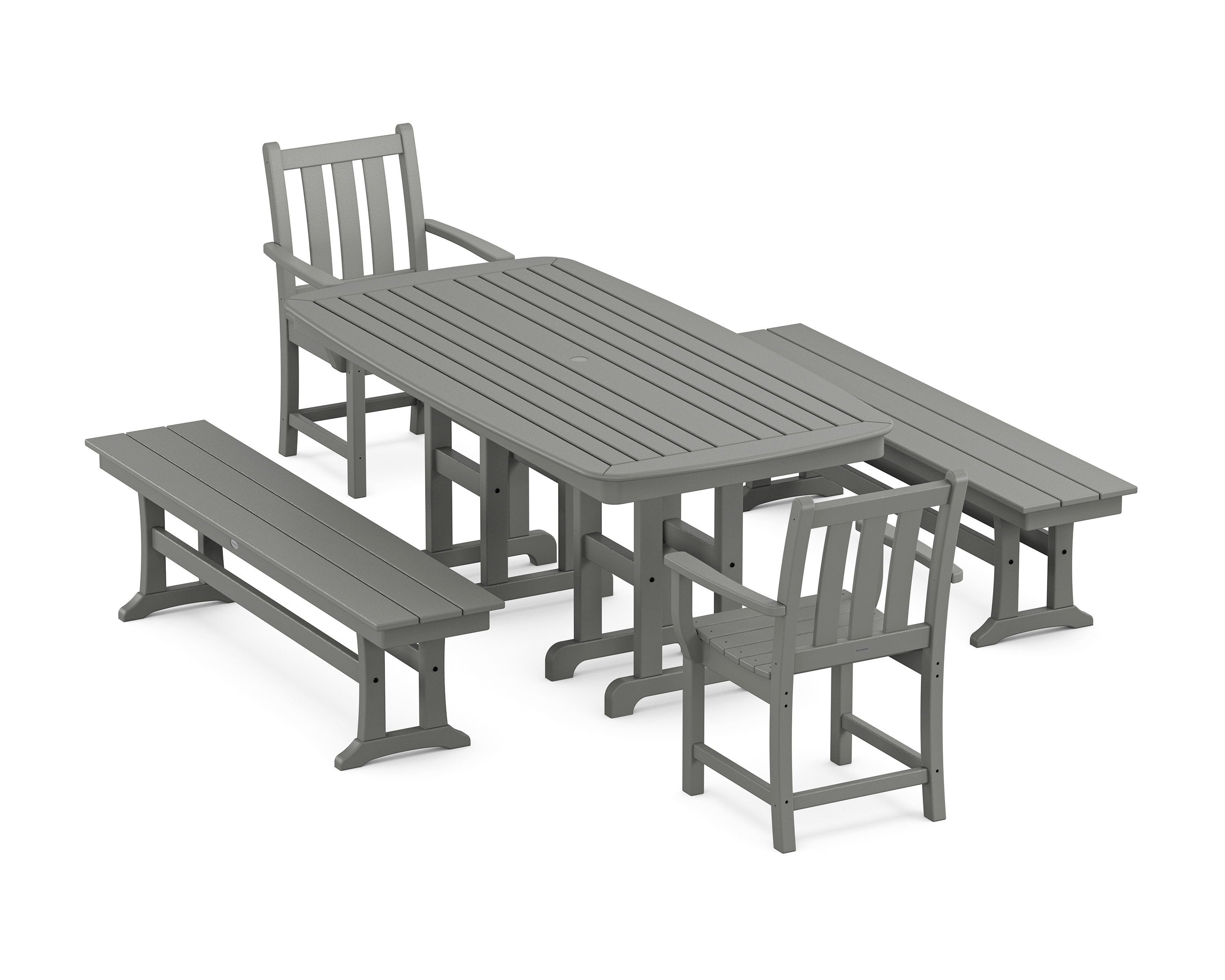 POLYWOOD Traditional Garden 5-Piece Dining Set with Benches