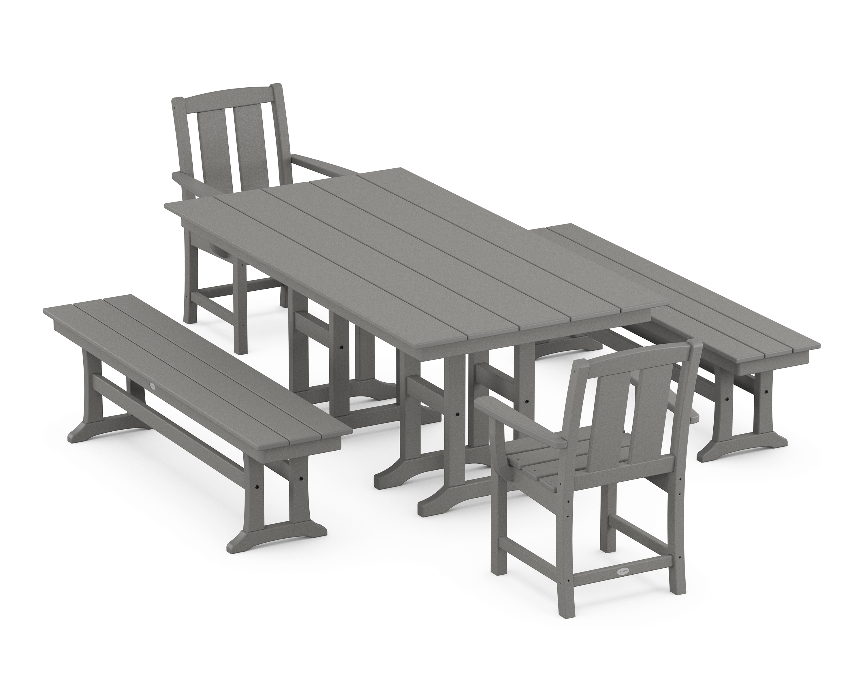 POLYWOOD Mission 5-Piece Farmhouse Dining Set with Benches
