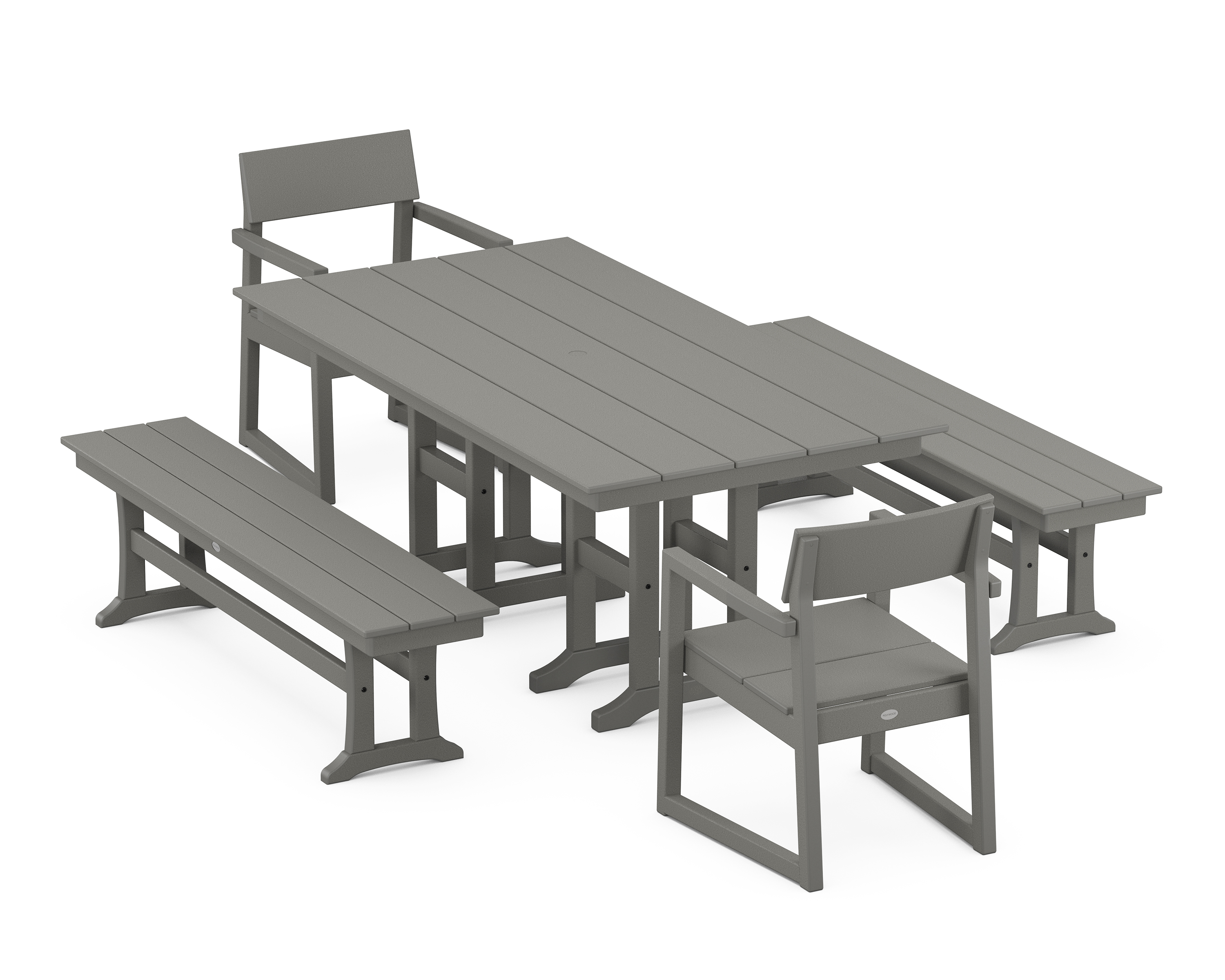 POLYWOOD EDGE 5-Piece Farmhouse Dining Set with Benches