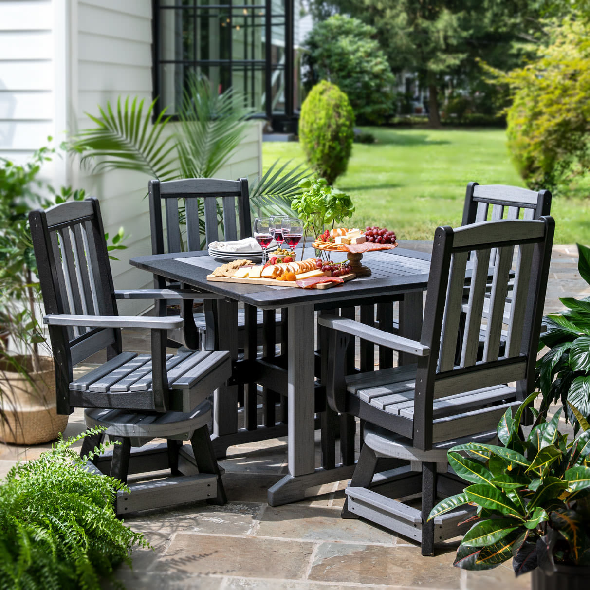 Amish Poly English Garden 5 pc Swivel Dining Set