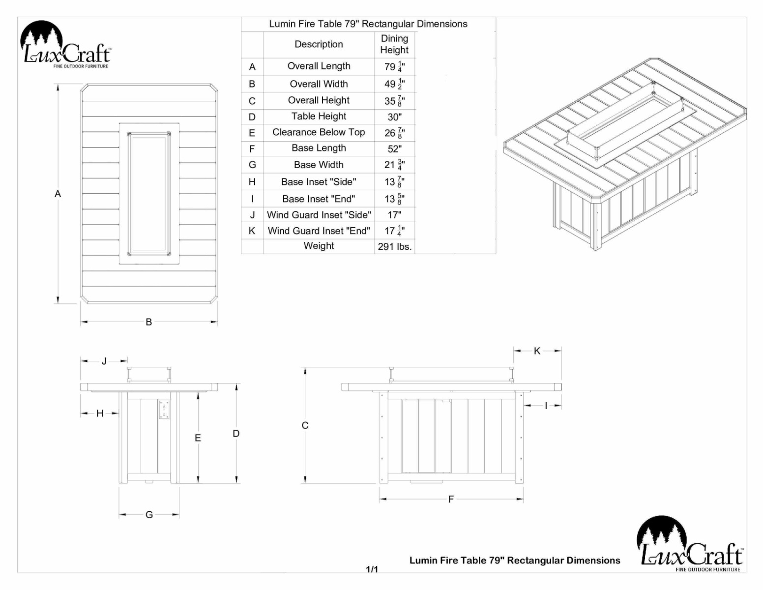 Luxcraft Lumin 79 in Dining Fire Table