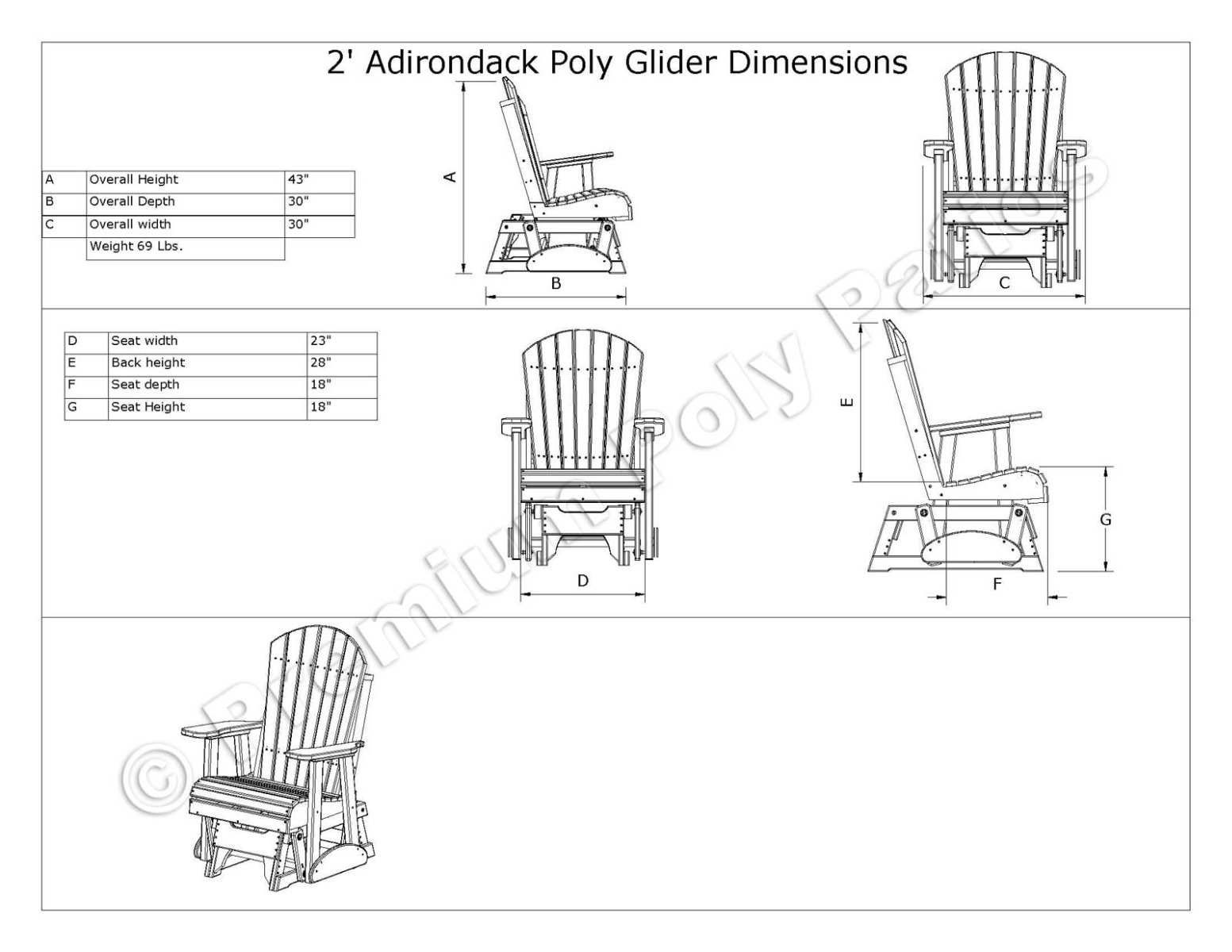 Luxcraft Adirondack 3 pc Glider Seating Set