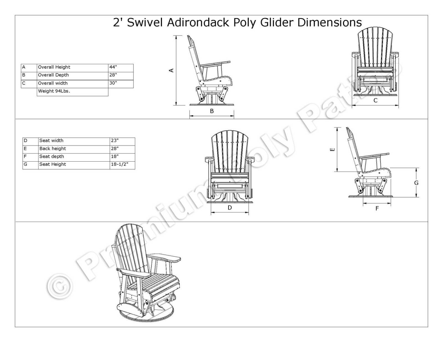 Luxcraft Adirondack Swivel Glider 3 pc Set