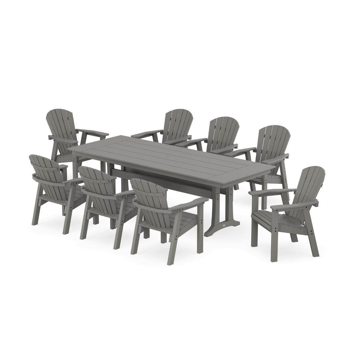 POLYWOOD Seashell 9-Piece Farmhouse Dining Set with Trestle Legs
