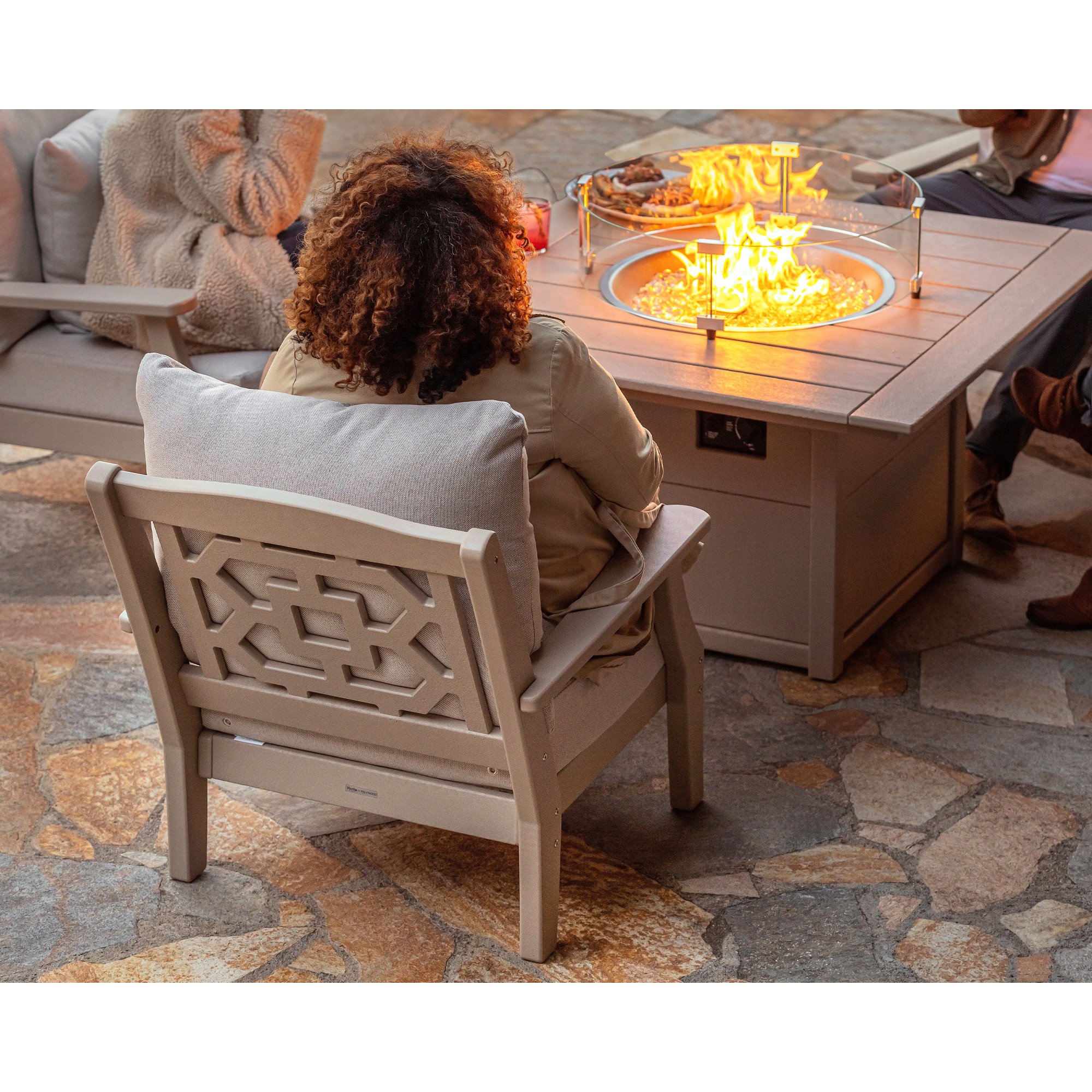 Martha Stewart by POLYWOOD Chinoiserie 5-Piece Deep Seating Set with Fire Pit Table - Lifestyle View 2