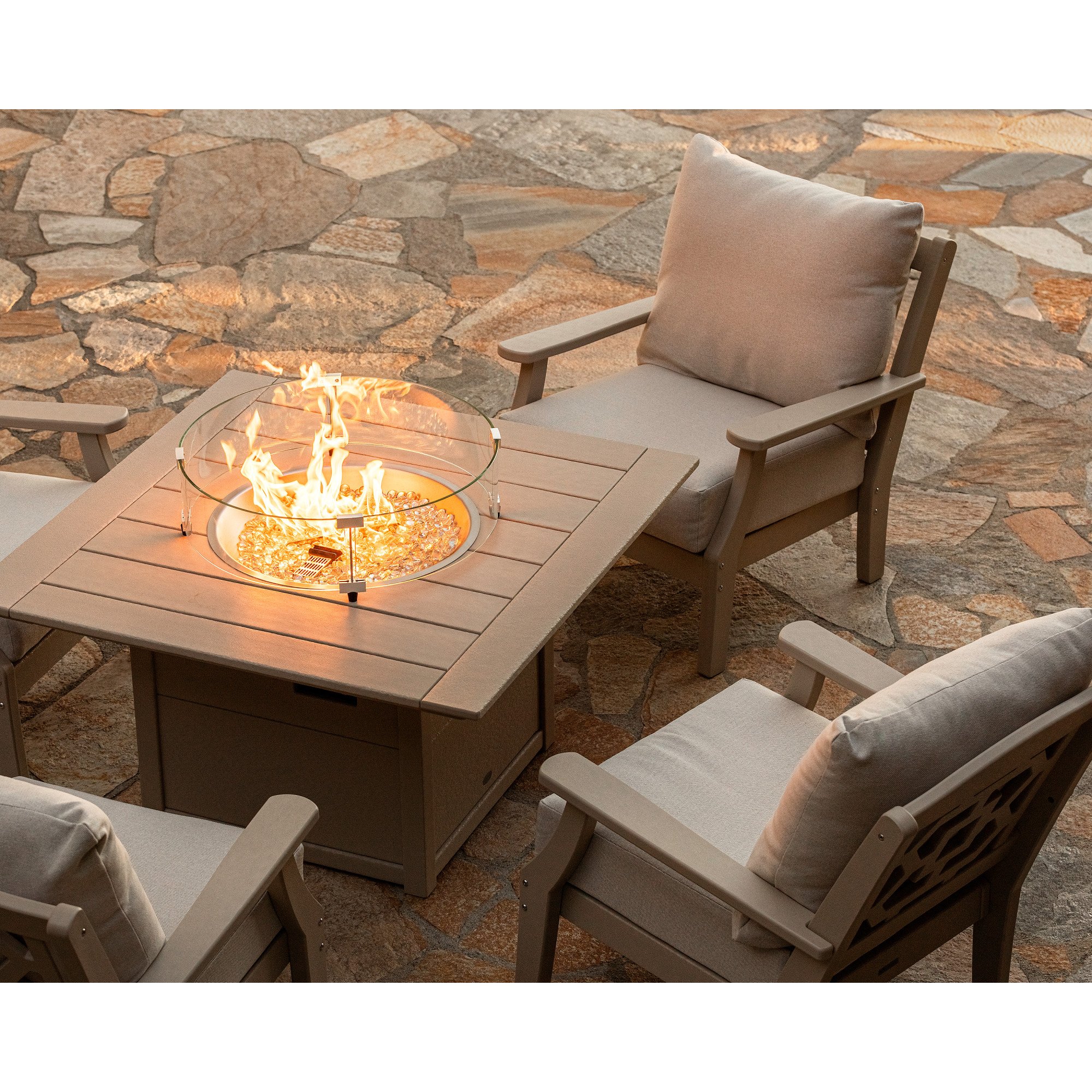 Martha Stewart by POLYWOOD Chinoiserie 5-Piece Deep Seating Set with Fire Pit Table - Lifestyle View 3