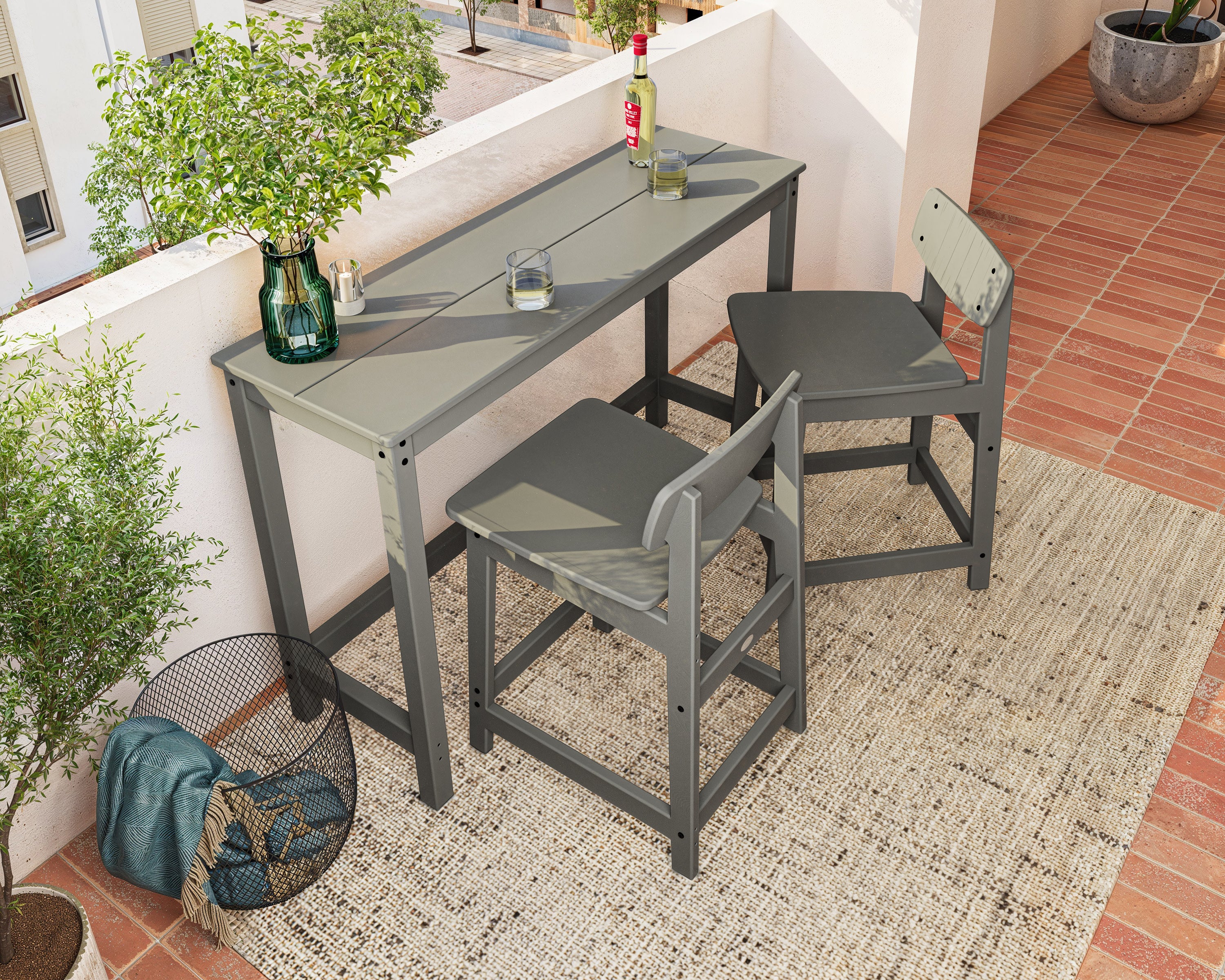 POLYWOOD® Modern Studio Urban Lowback Counter Chair 3-Piece Balcony Set