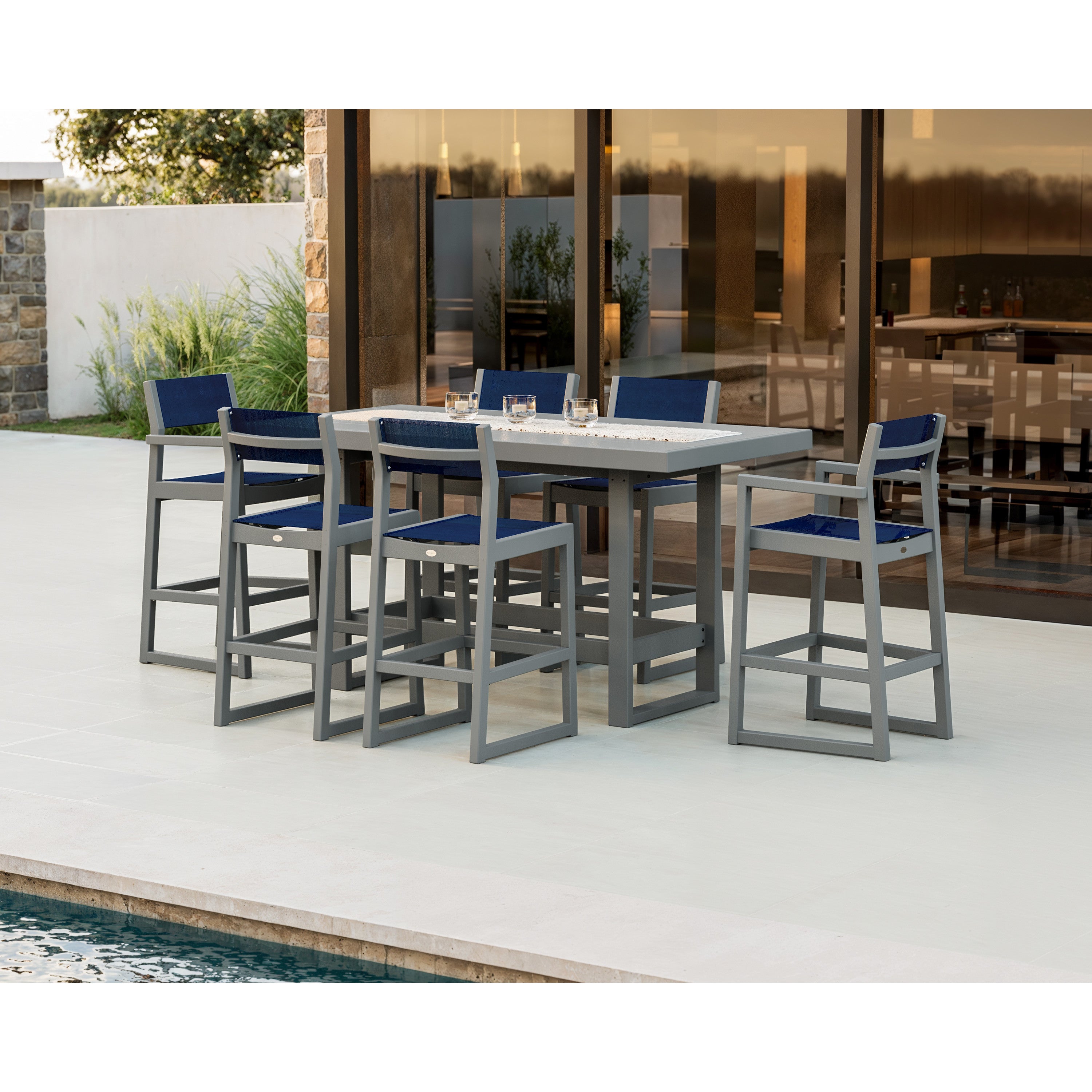 POLYWOOD® EDGE Sling 7-Piece Bar Table Set
