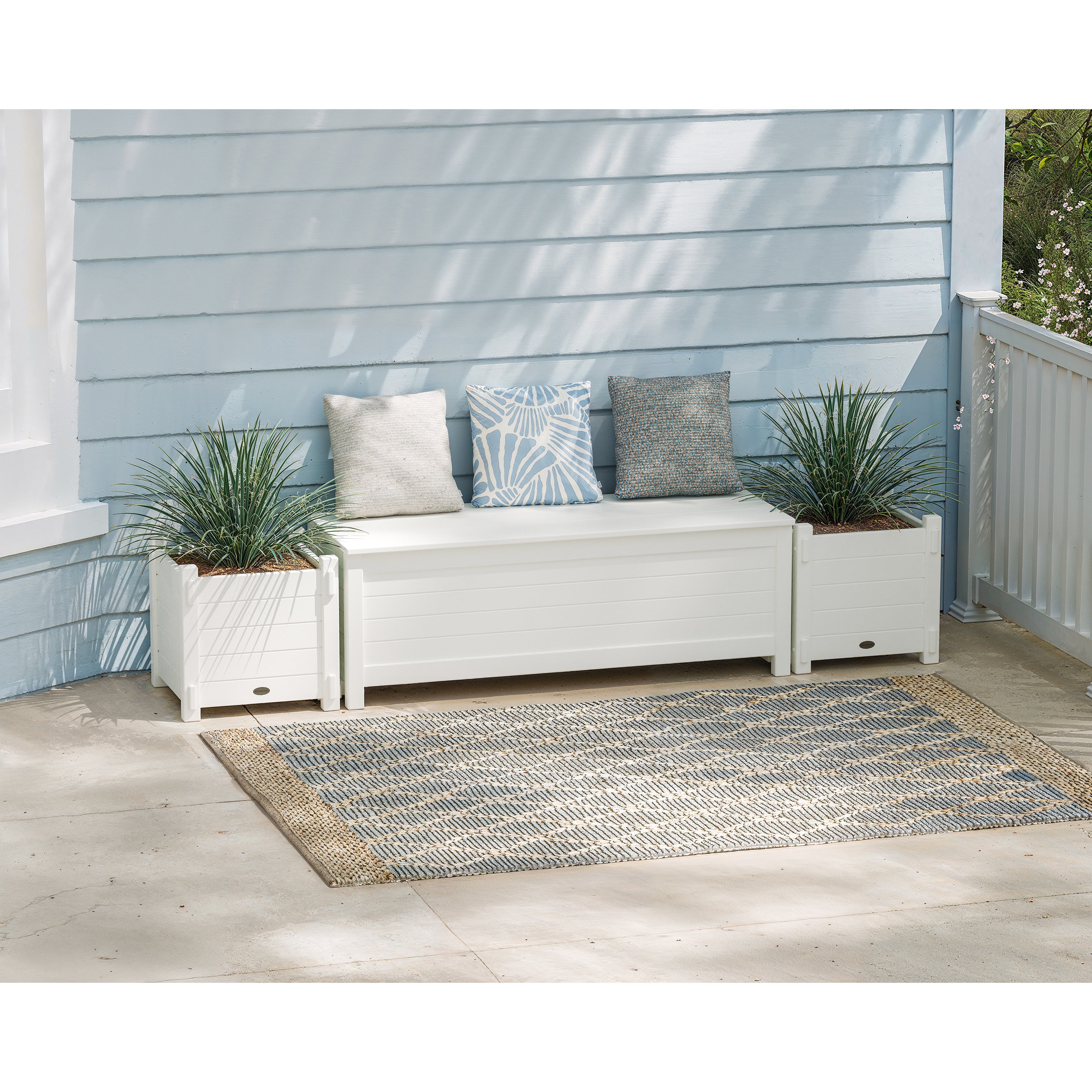 POLYWOOD® 48" Nautical Straight Planter Storage Bench Set