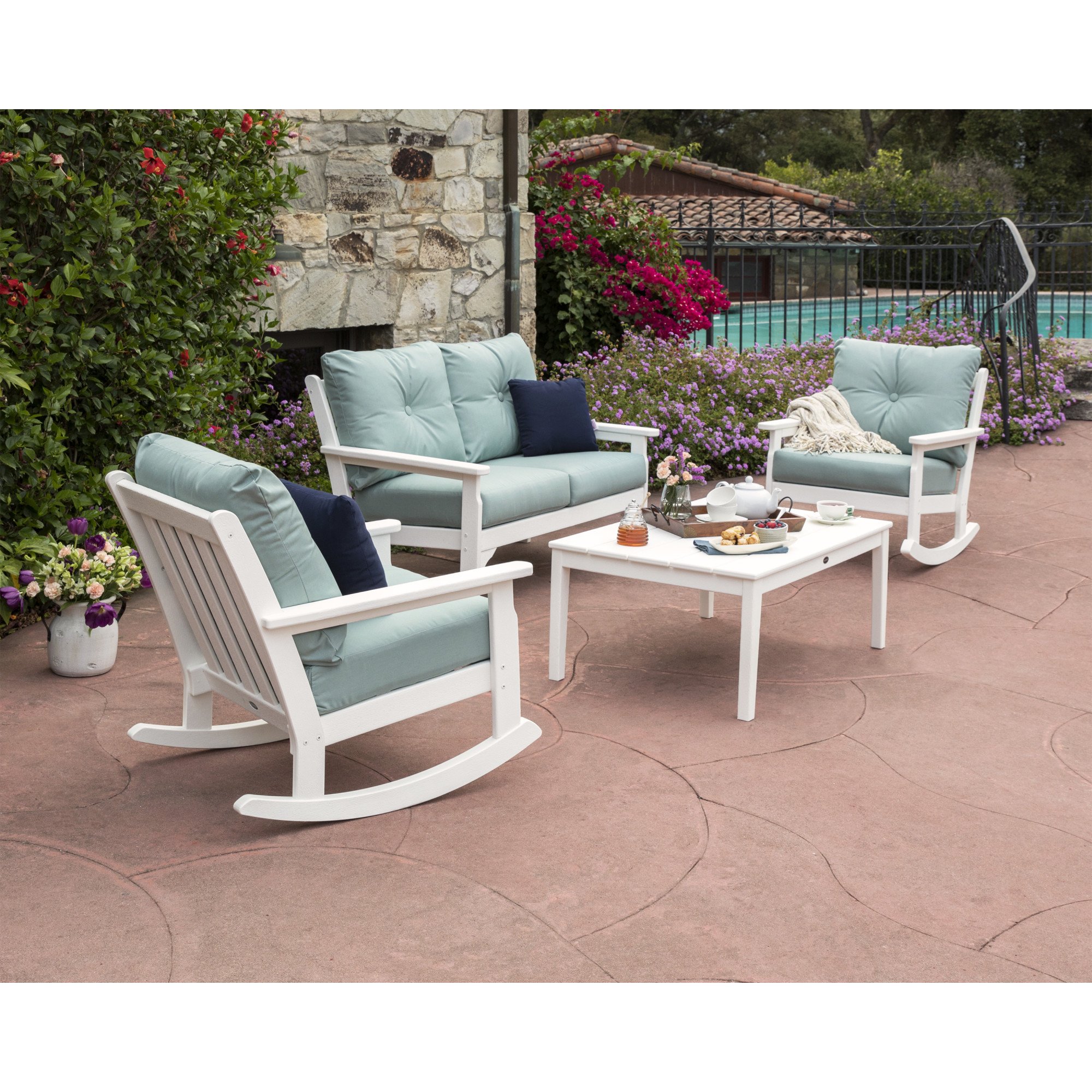 POLYWOOD® Vineyard 4-Piece Deep Seating Rocking Chair Set - Lifestyle View 1