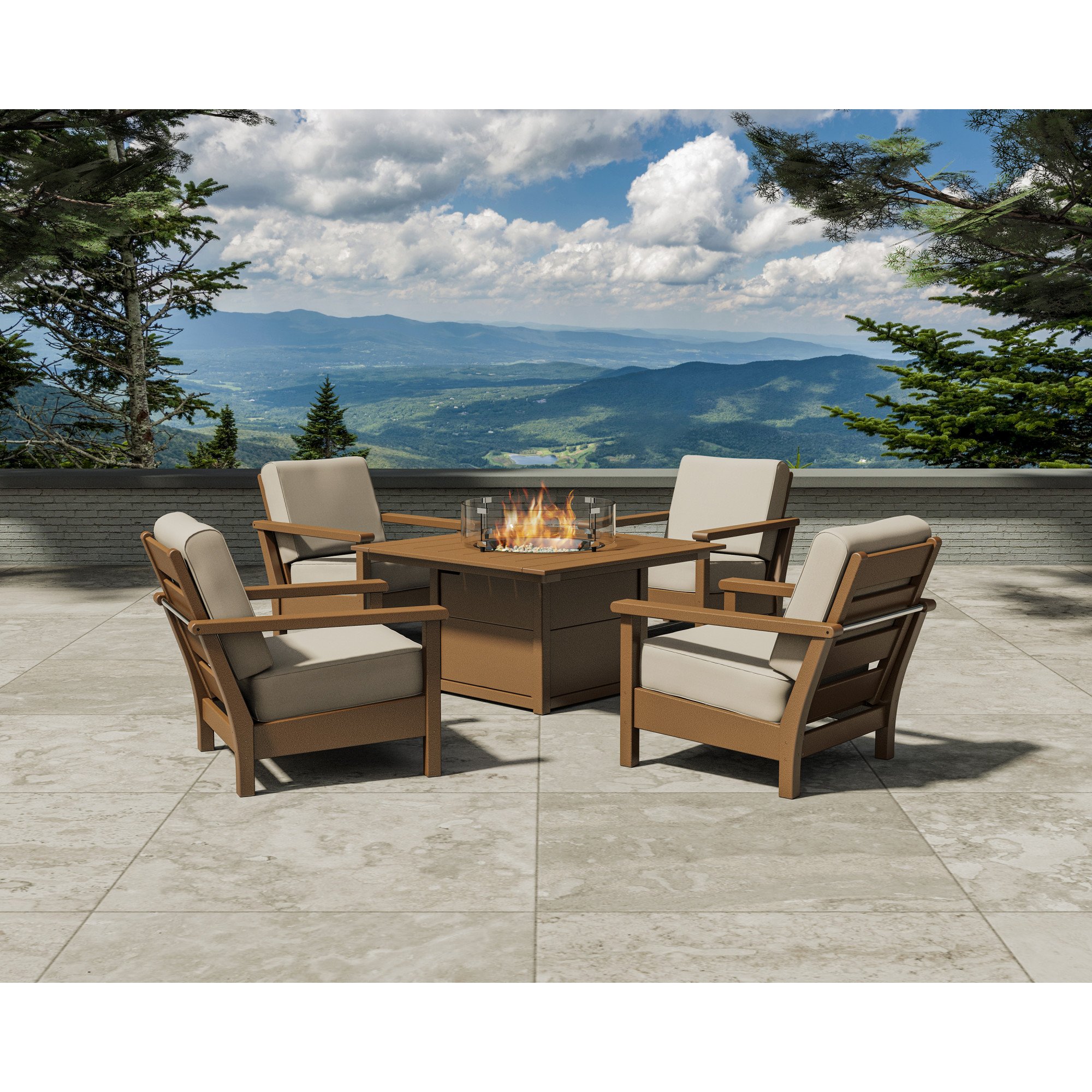 POLYWOOD® Harbour 5-Piece Conversation Set with Fire Pit Table - Lifestyle View 1